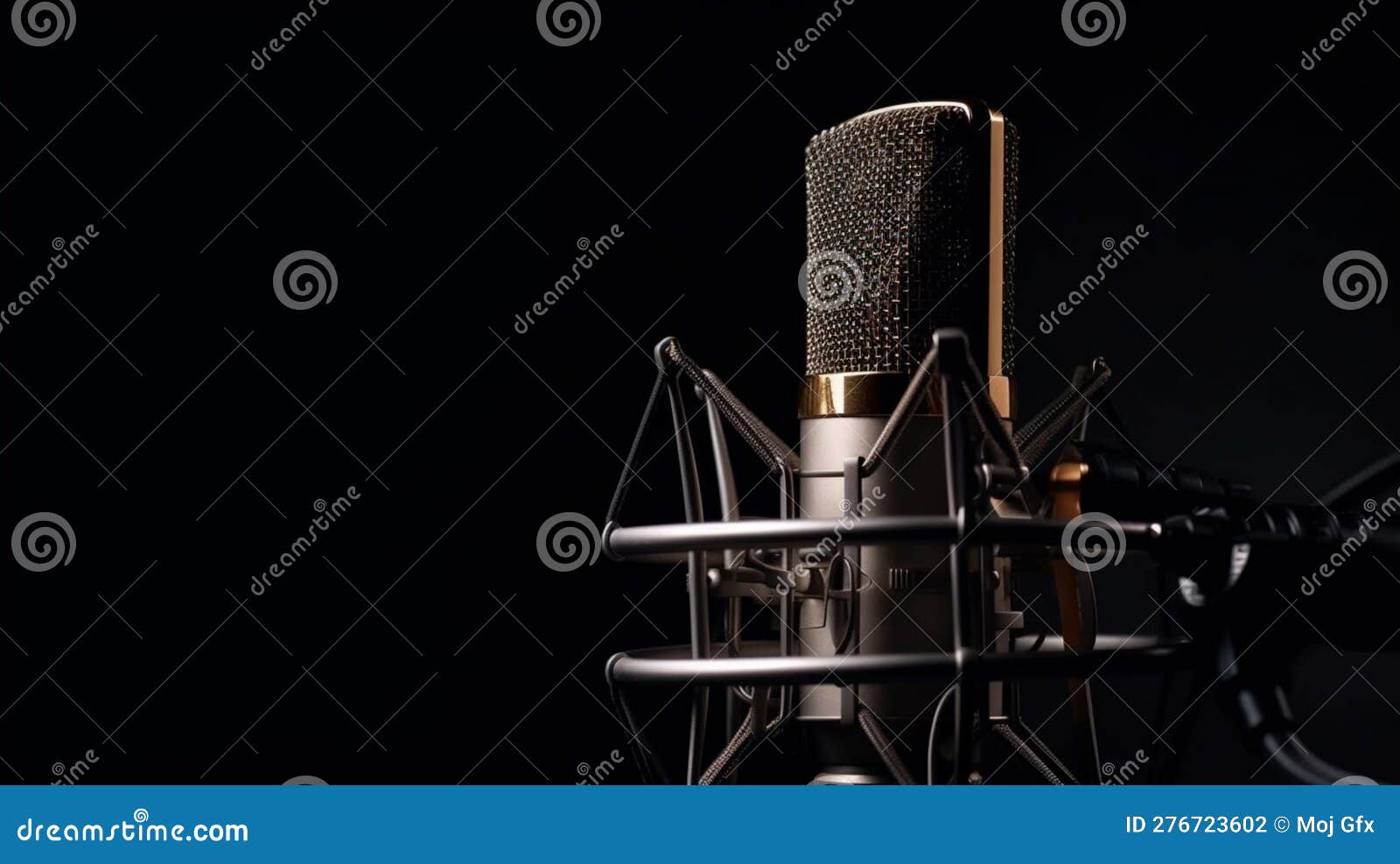 professional sound recording microphone on black background. banner with copy space