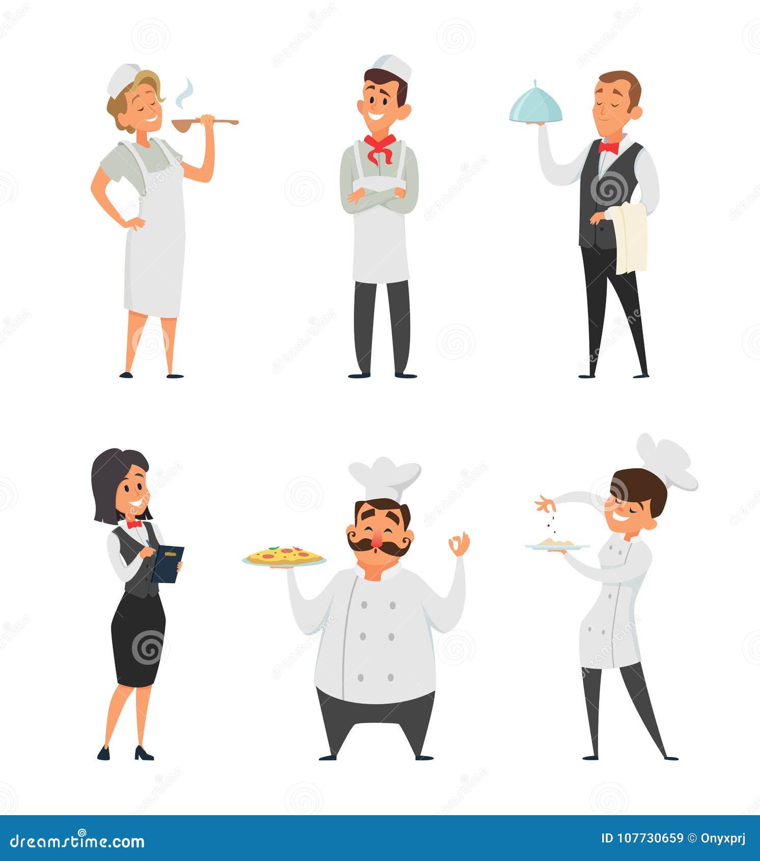 professional staff of the restaurant. cook, waiter and other cartoon characters