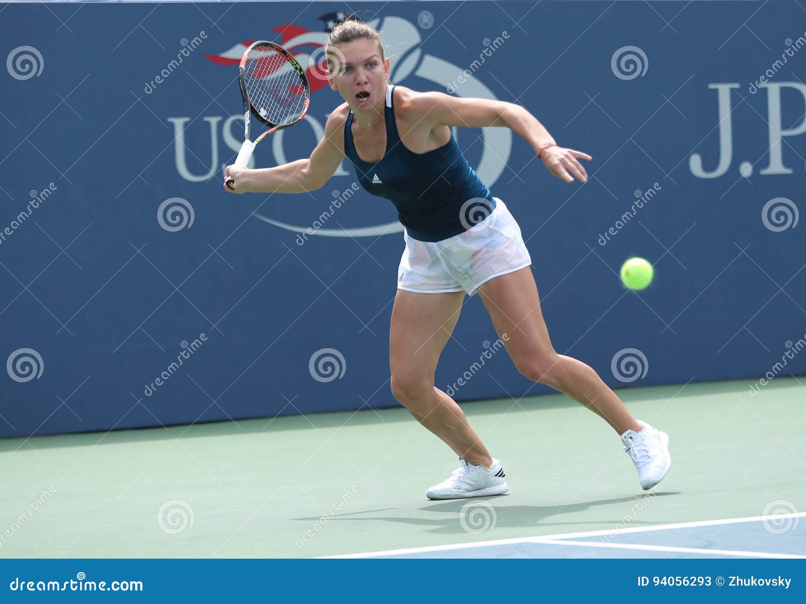 Professional Tennis Player Simona Halep Of Romania In Action During Her Round Four Match At Us