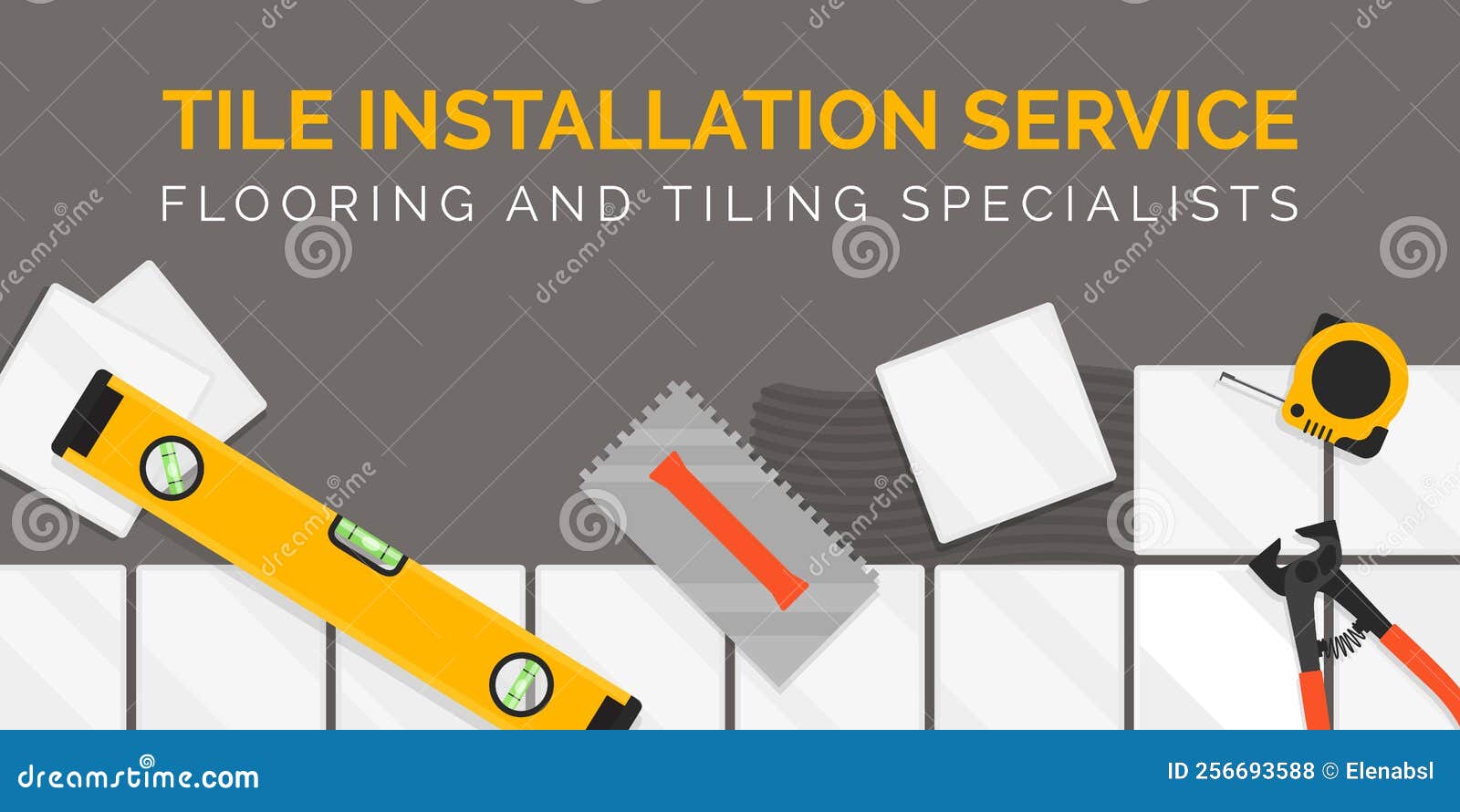 Professional Tile Installation Banner with Tools Stock Vector