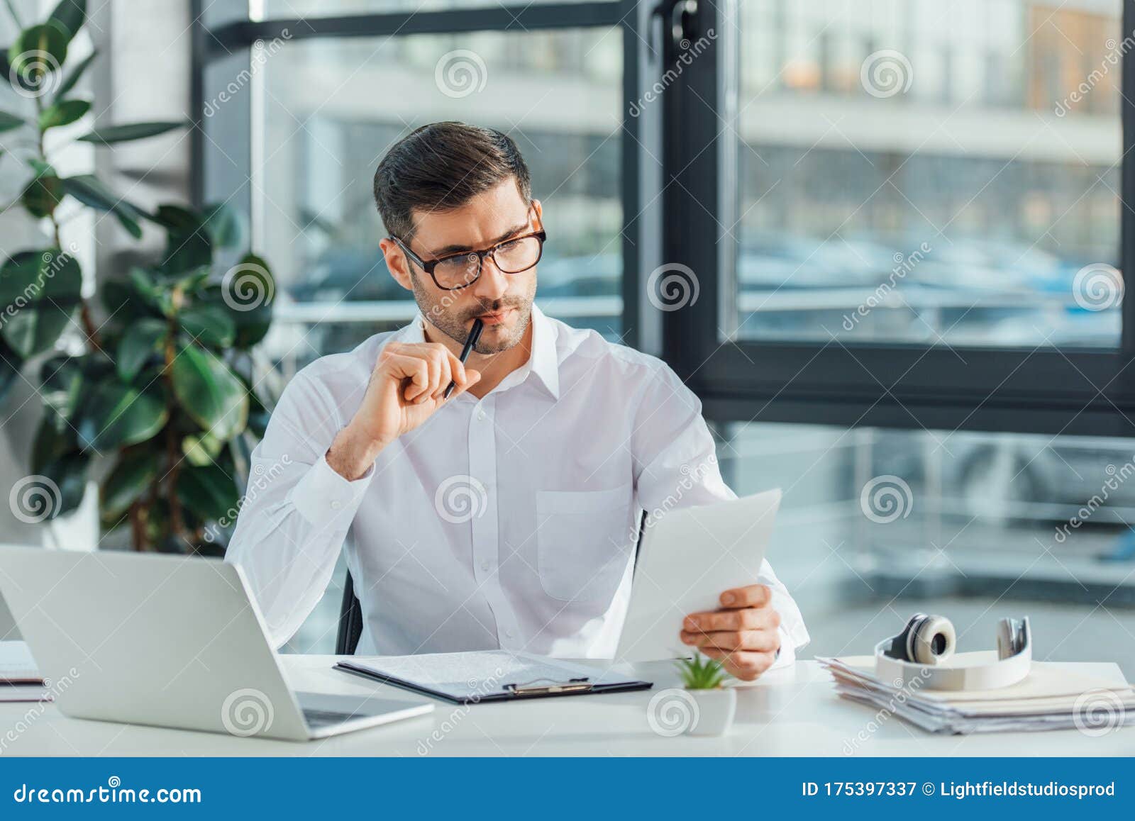 Professional Translator Working with Documents and Stock Image Image