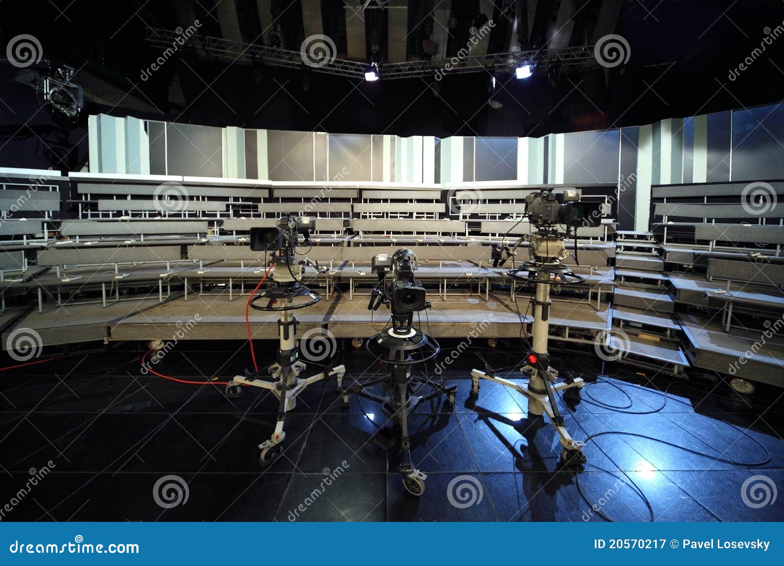 professional video cameras in television studio