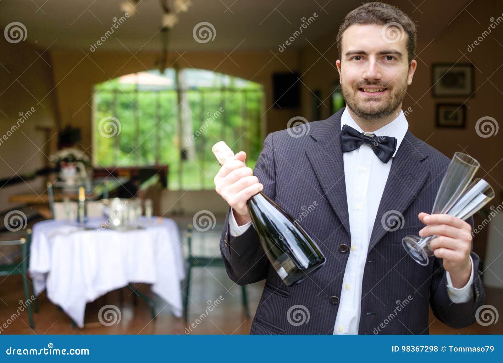 Professional Waiter Serving Champagne Wine Glasses Stock Photo Image