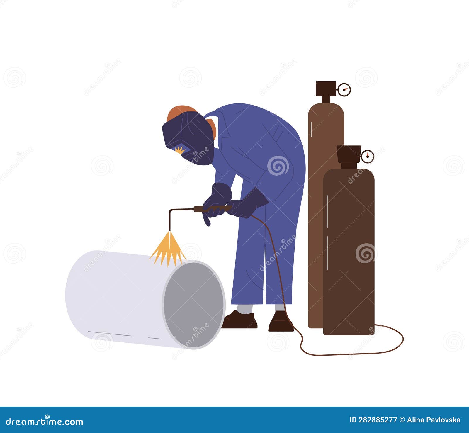 Professional Welder at Workplace Welding Metal Pipe Construction with