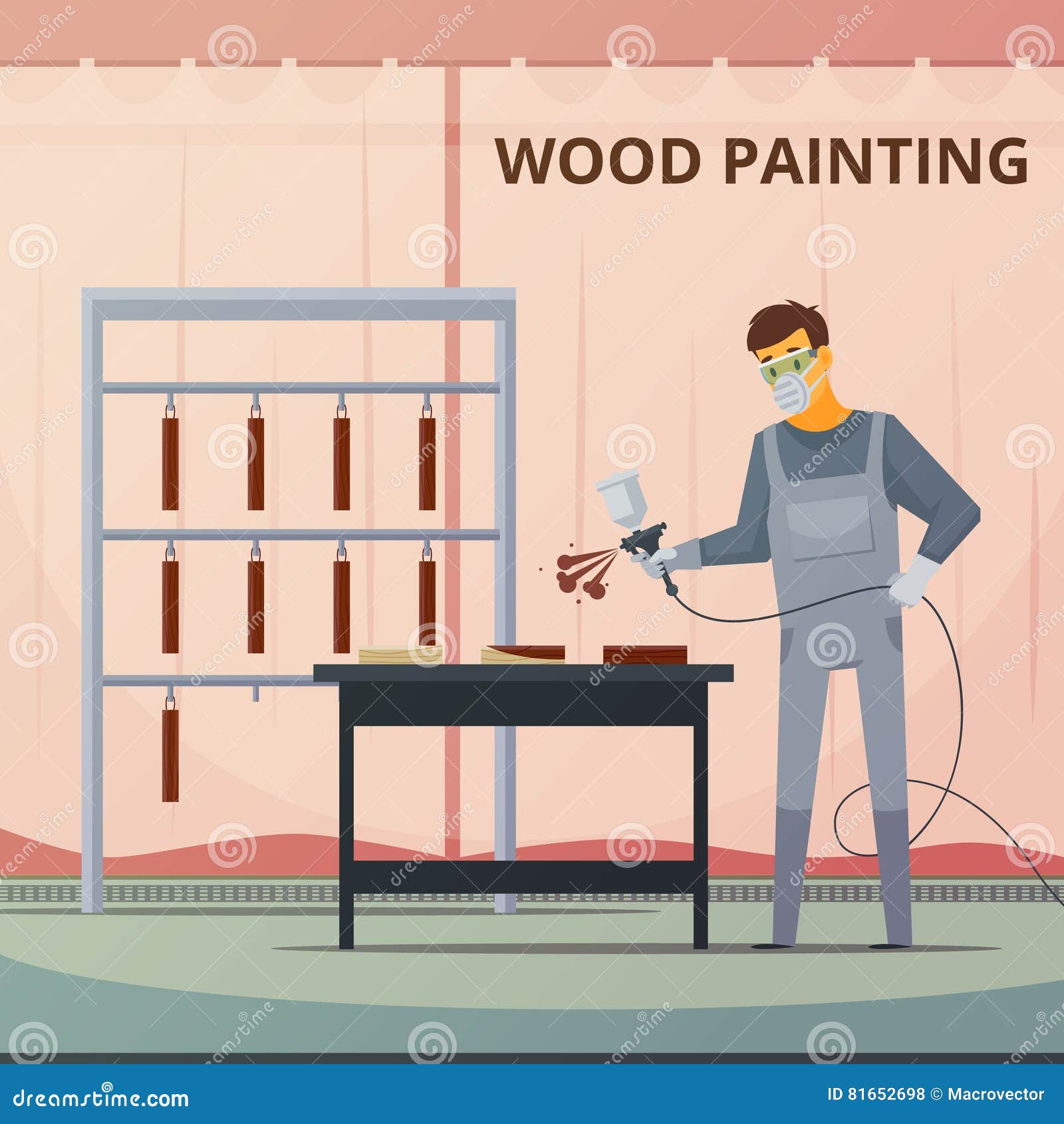 Professional Woodwork Painting Flat Poster Stock Vector