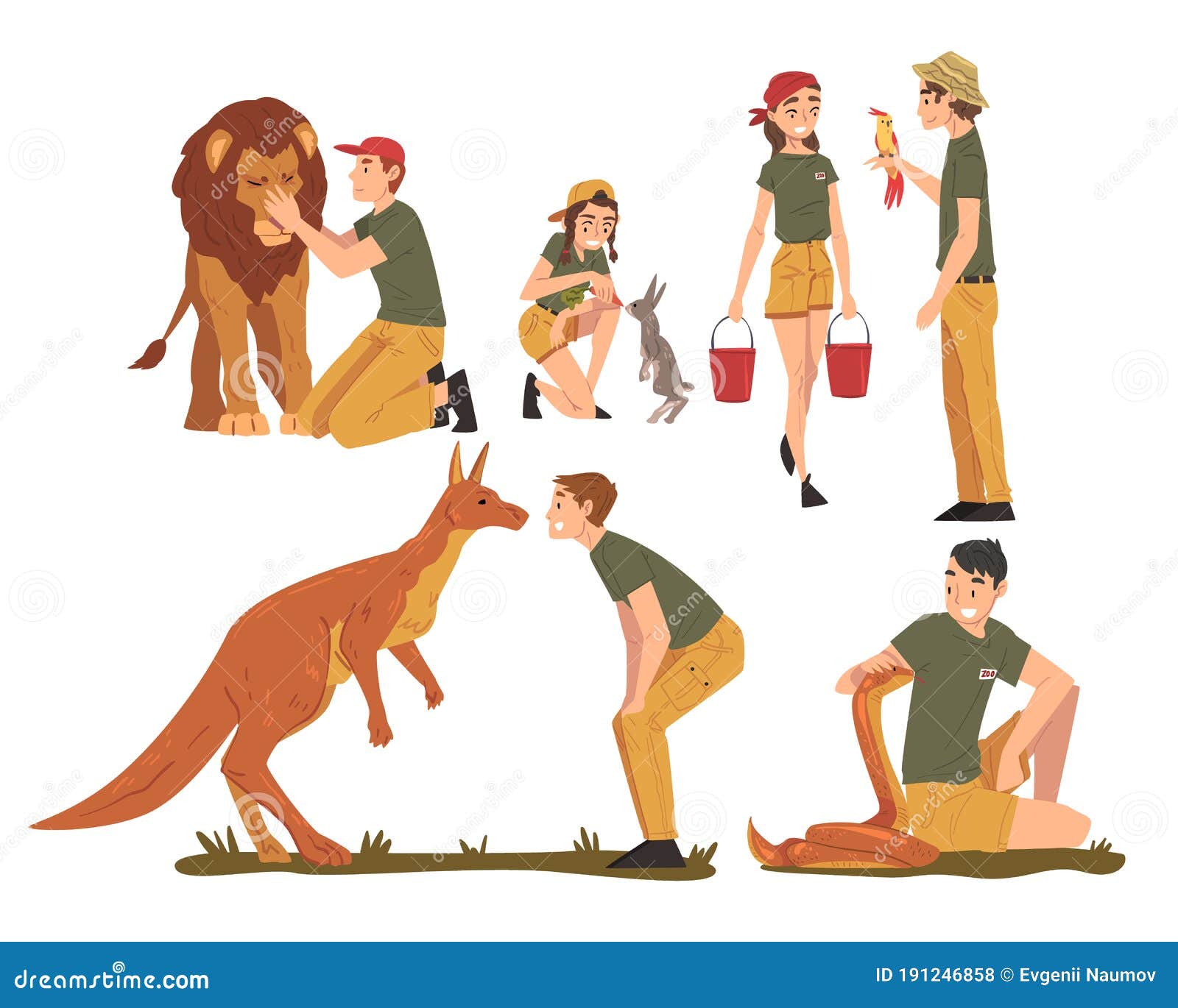 Professional Zoo Workers Caring of Wild Animals in Zoo, Male and Female