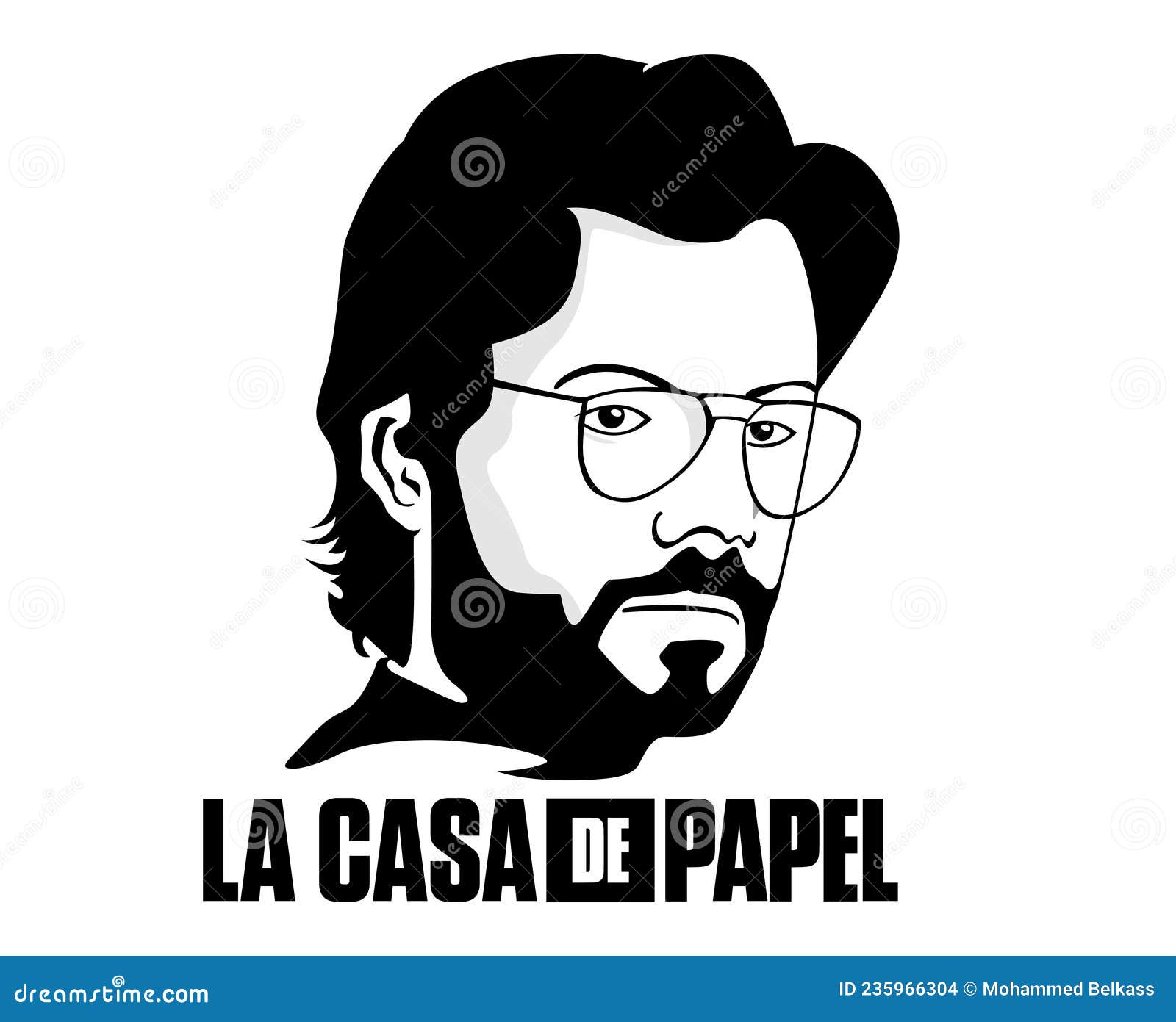 Professor with La Casa De Papel Title Money Heist Design Graphic