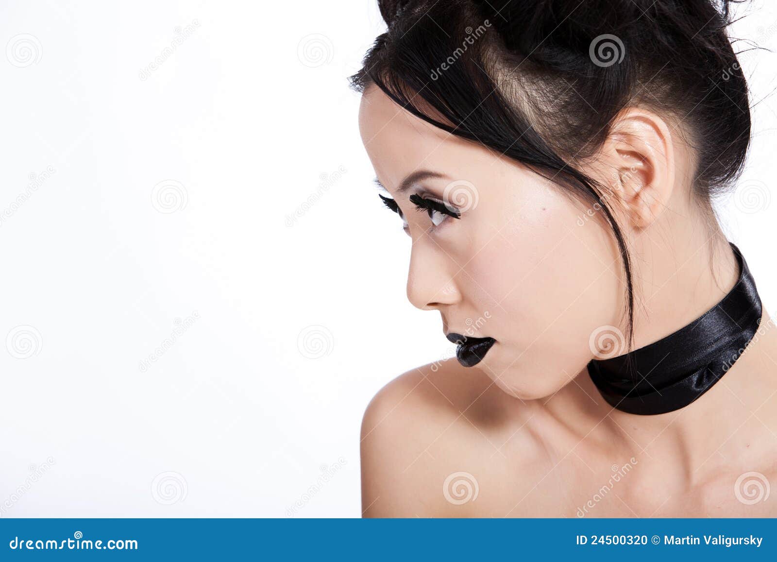 Profile Of Asian Female With Creative Black Makeup Stock 