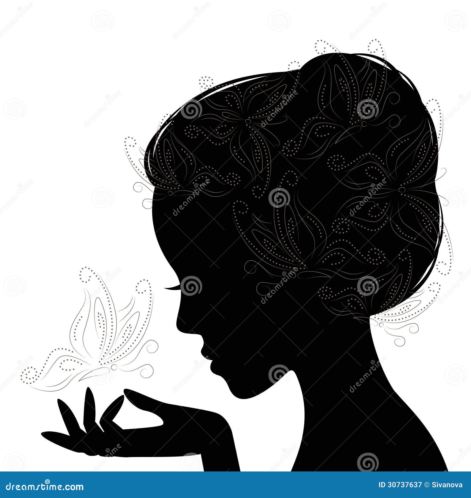 Profile Face Young Woman Silhouette  Stock Vector 