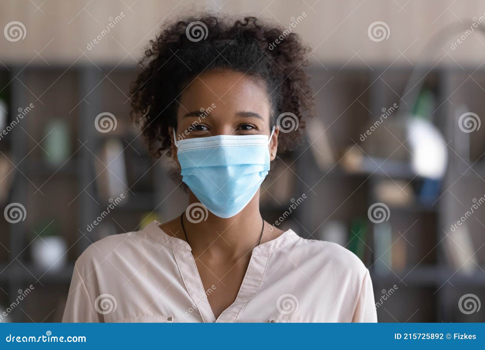 Portrait of Smiling African American Woman in Facemask Stock Photo ...