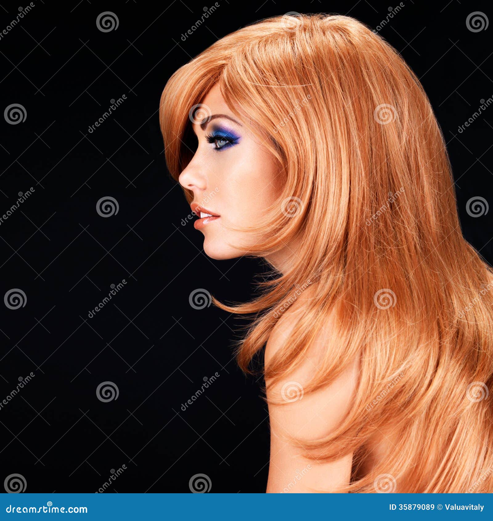 Profile Portrait Of Beautiful Woman With Red Hairs Stock Image - Image