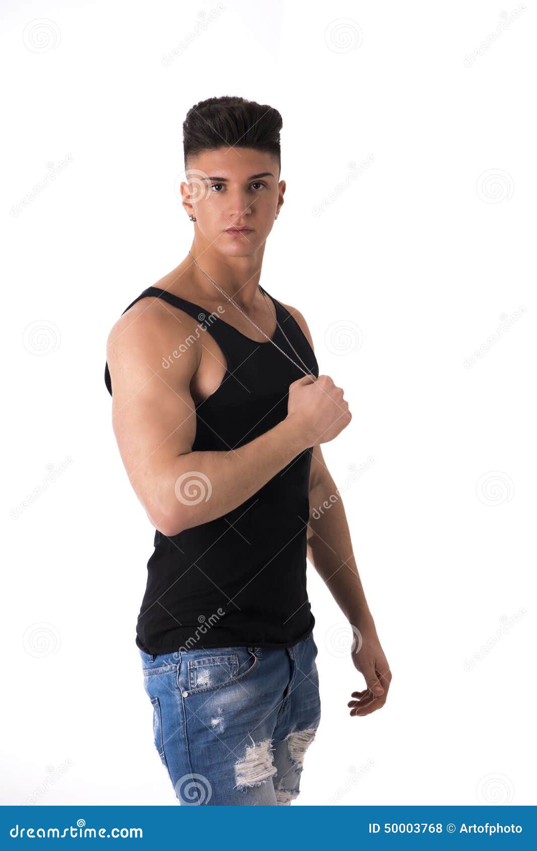 Profile Portrait of Trendy Young Man with Tank Top Stock Photo - Image ...