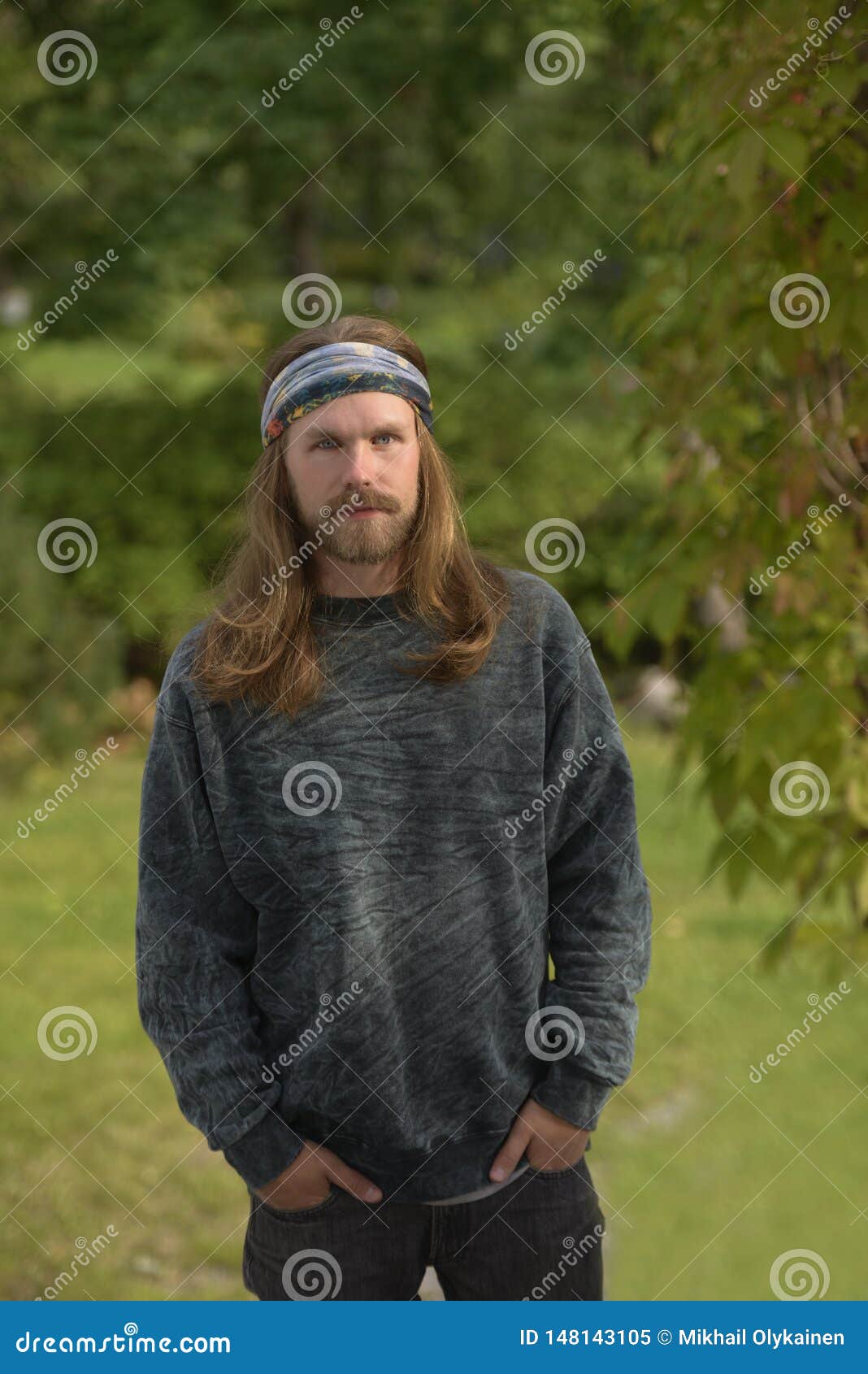 Profile a Young Man with Long Hair and Beard a Bandana Stock Image - of long, hippie: 148143105
