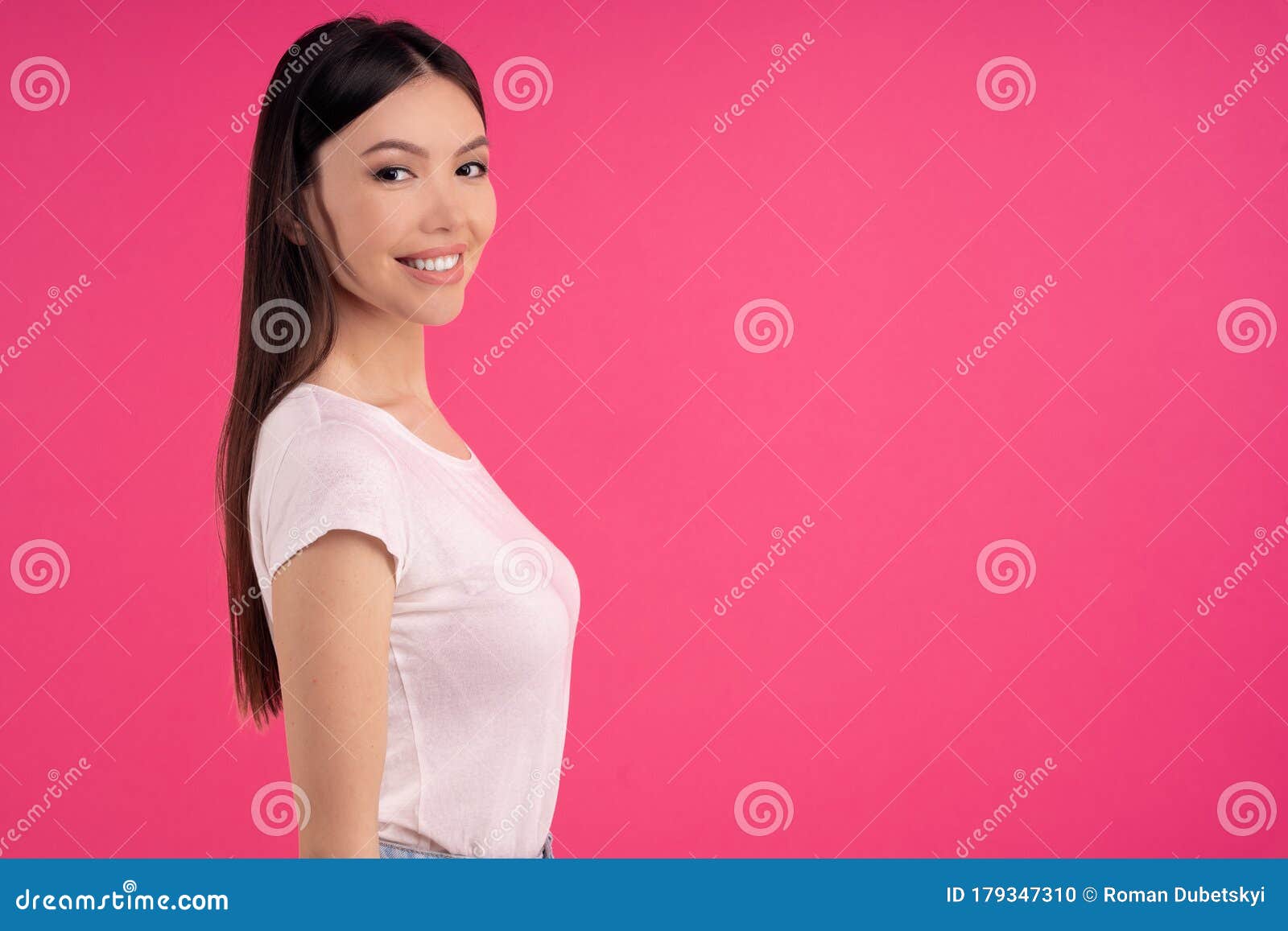 Profile Shot Of Happy Asian Female Student White Casual Wear Smiles