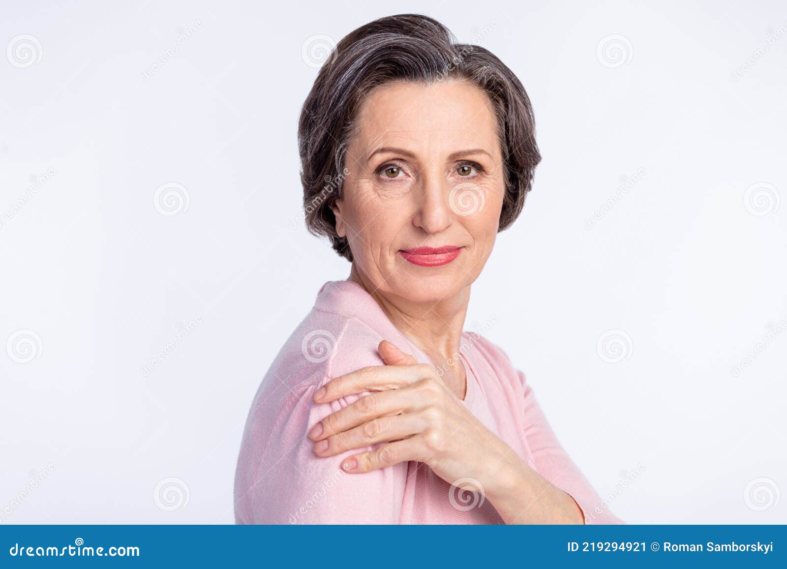 Profile Side Photo of Aged Attractive Woman Confident Hand Touch ...