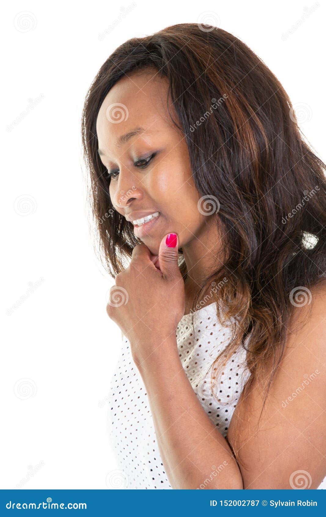 Thinking Emotional Beautiful Woman in Profile Looking Down with Stock Image  - Image of adult, female: 120138289