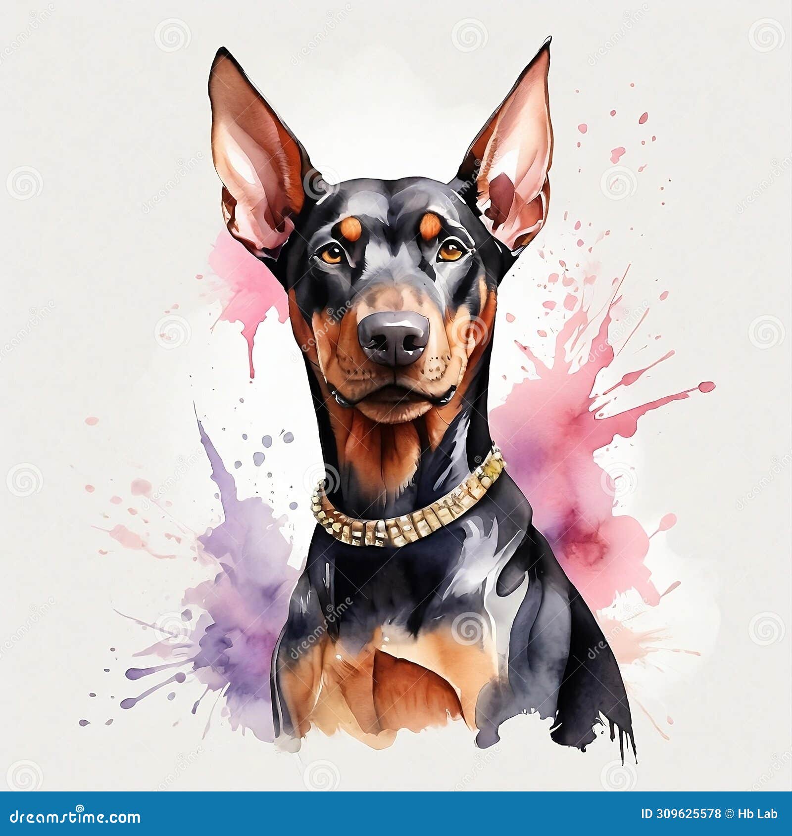 profile of a watercolor doberman clipart, aquarela style. generative ai