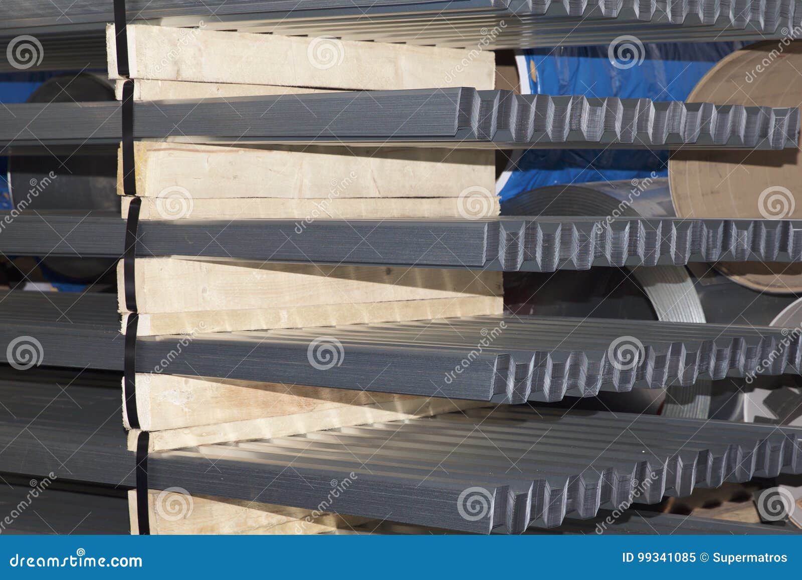 Profiled Galvanized Sheet in Packs at the Metal Products Warehouse