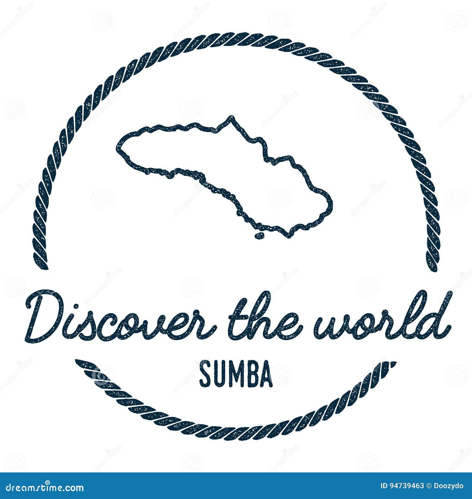 Profilo della mappa di Sumba L'annata scopre il mondo. Profilo della mappa di Sumba L'annata scopre il timbro di gomma del mondo con la mappa dell'isola Insegne nautiche di stile dei pantaloni a vita bassa, con il confine della corda rotonda Illustrazione di vettore di viaggio