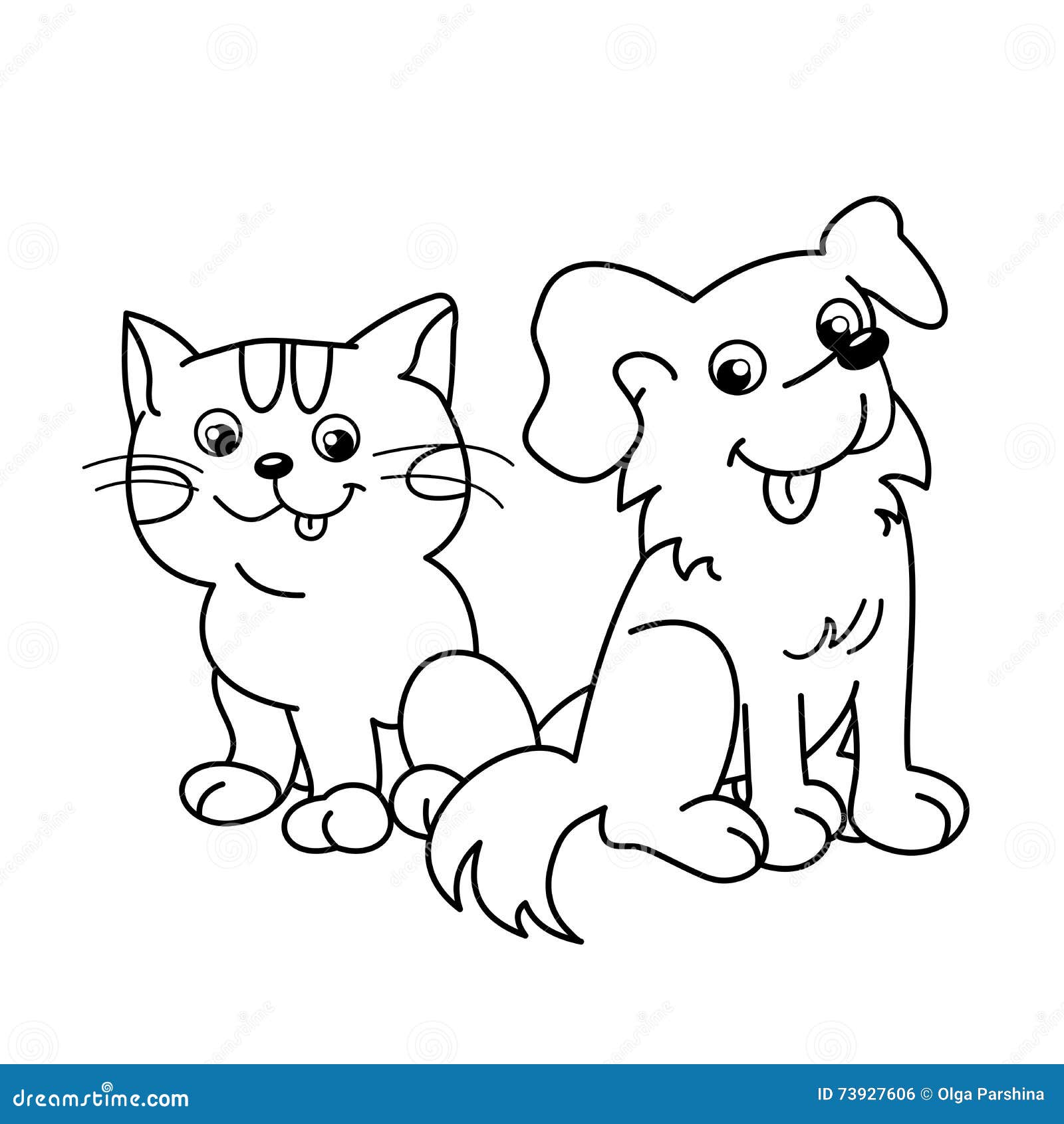 Profilo della pagina di coloritura del gatto del fumetto con il cane pets Libro da colorare per i bambini Vernice kitten