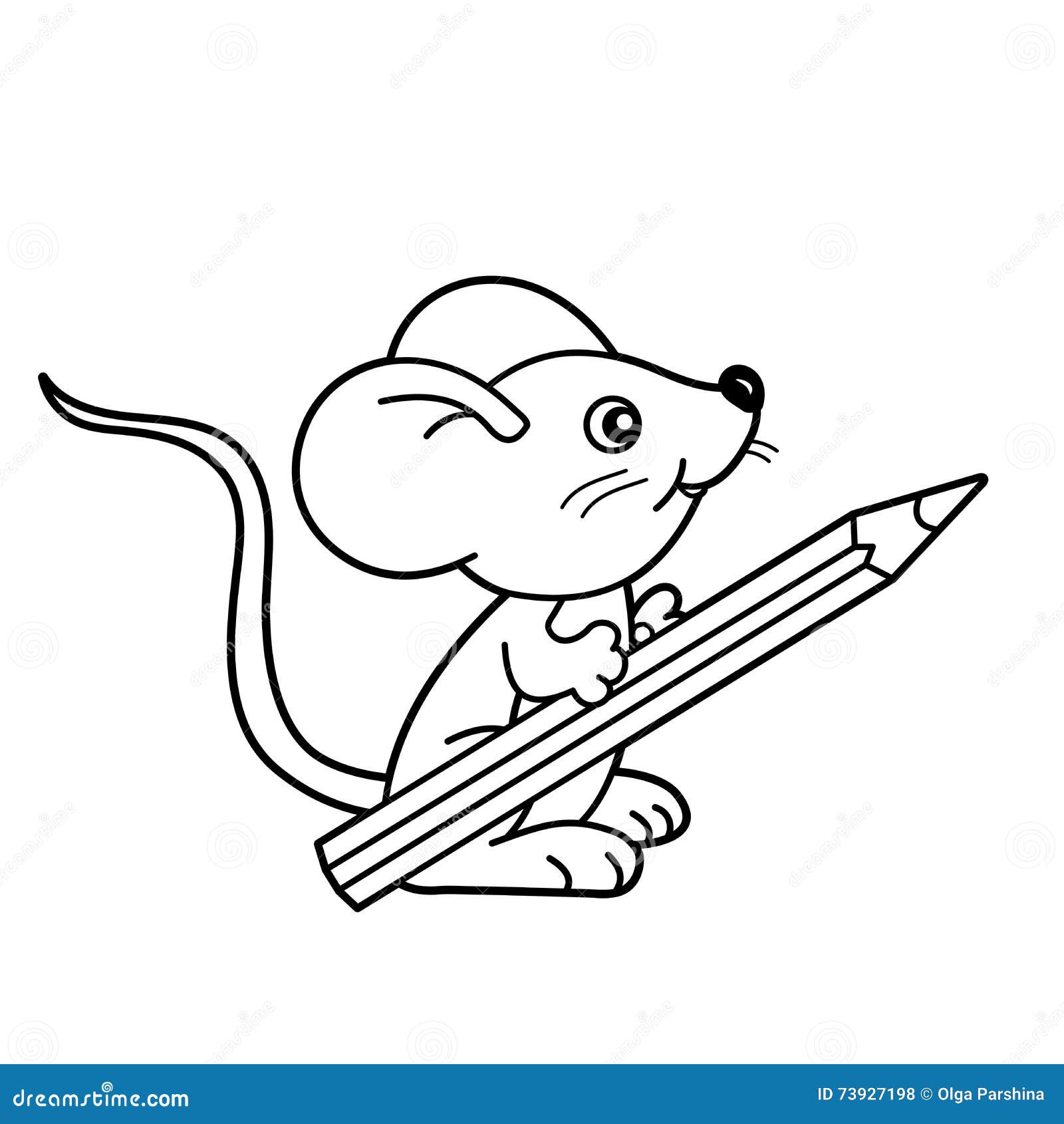 Profilo della pagina di coloritura di piccolo topo del fumetto con la matita Libro da colorare per i bambini