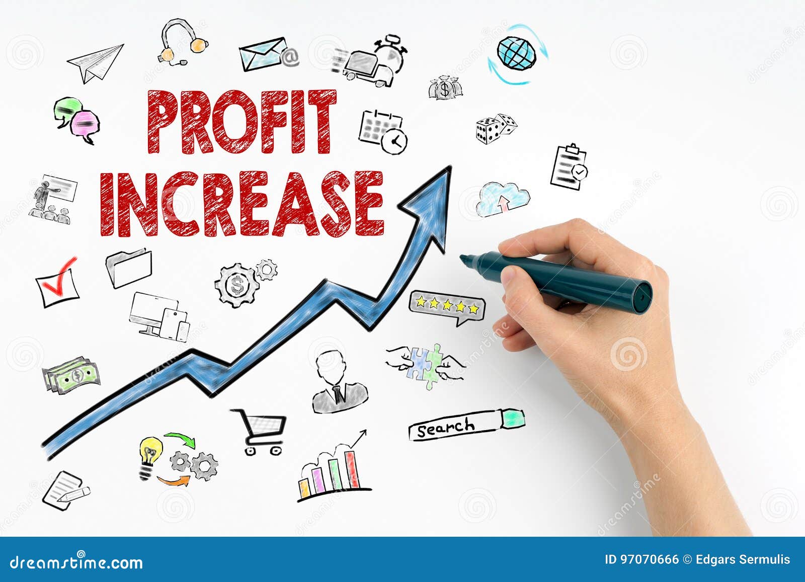 profit increase concept. hand with marker writing