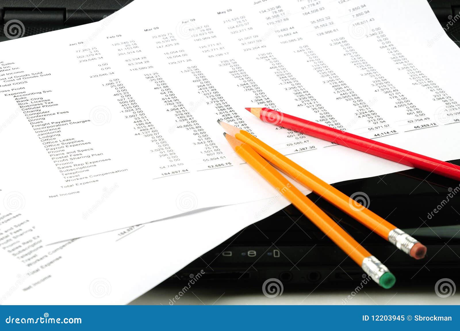 Profit & Loss, Laptop, Pencils Stock Image Image of losses