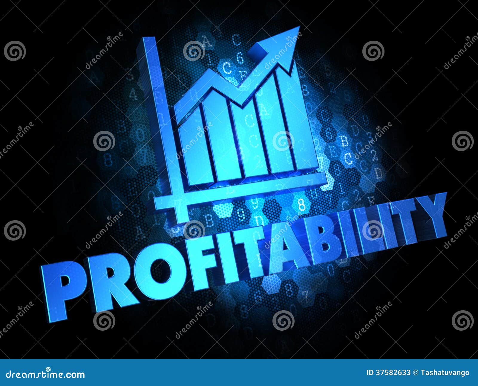 profitability concept on dark digital background.