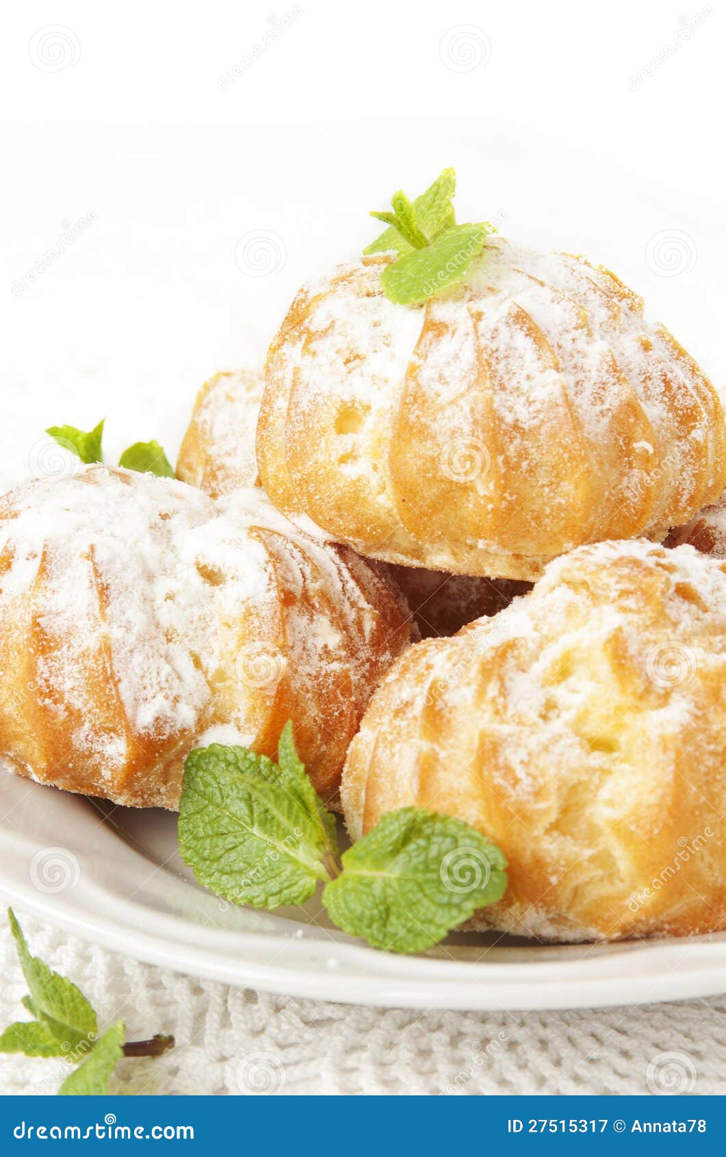 Profiteroles with Cream and Powdered Sugar Stock Image Image of
