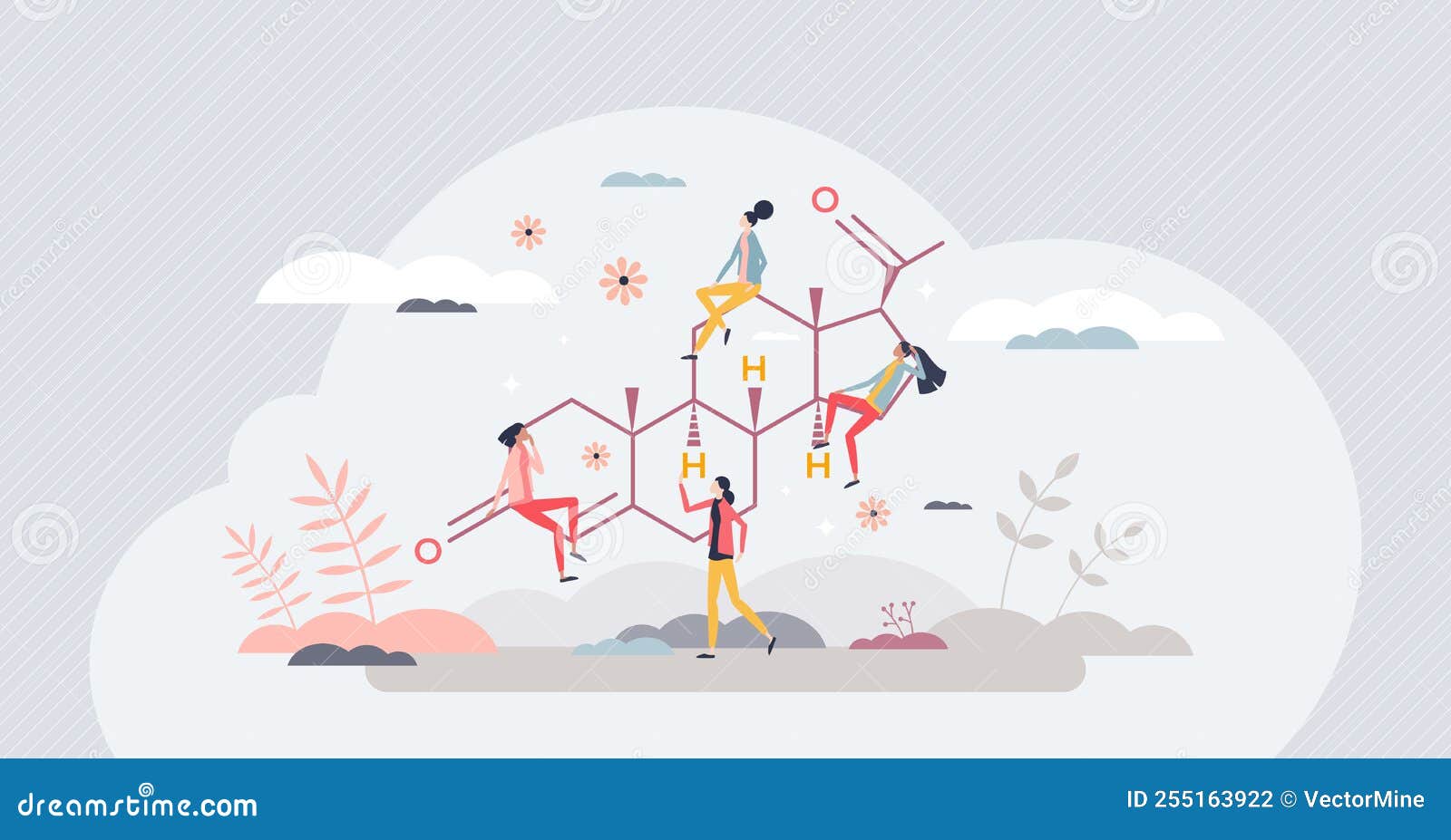 progesterone as female endogenous steroid and hormone tiny person concept