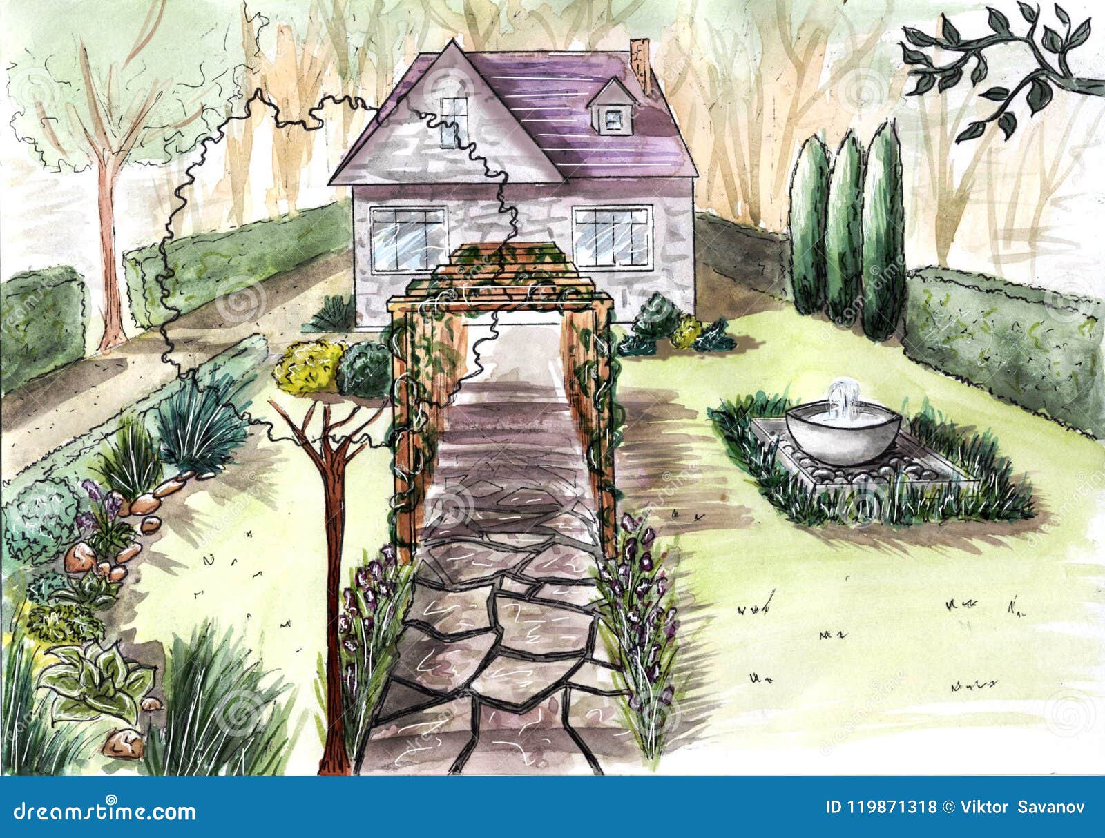 Progettazione di piano di architettura del paesaggio nel cortile per ... Progetti di architettura del paesaggio