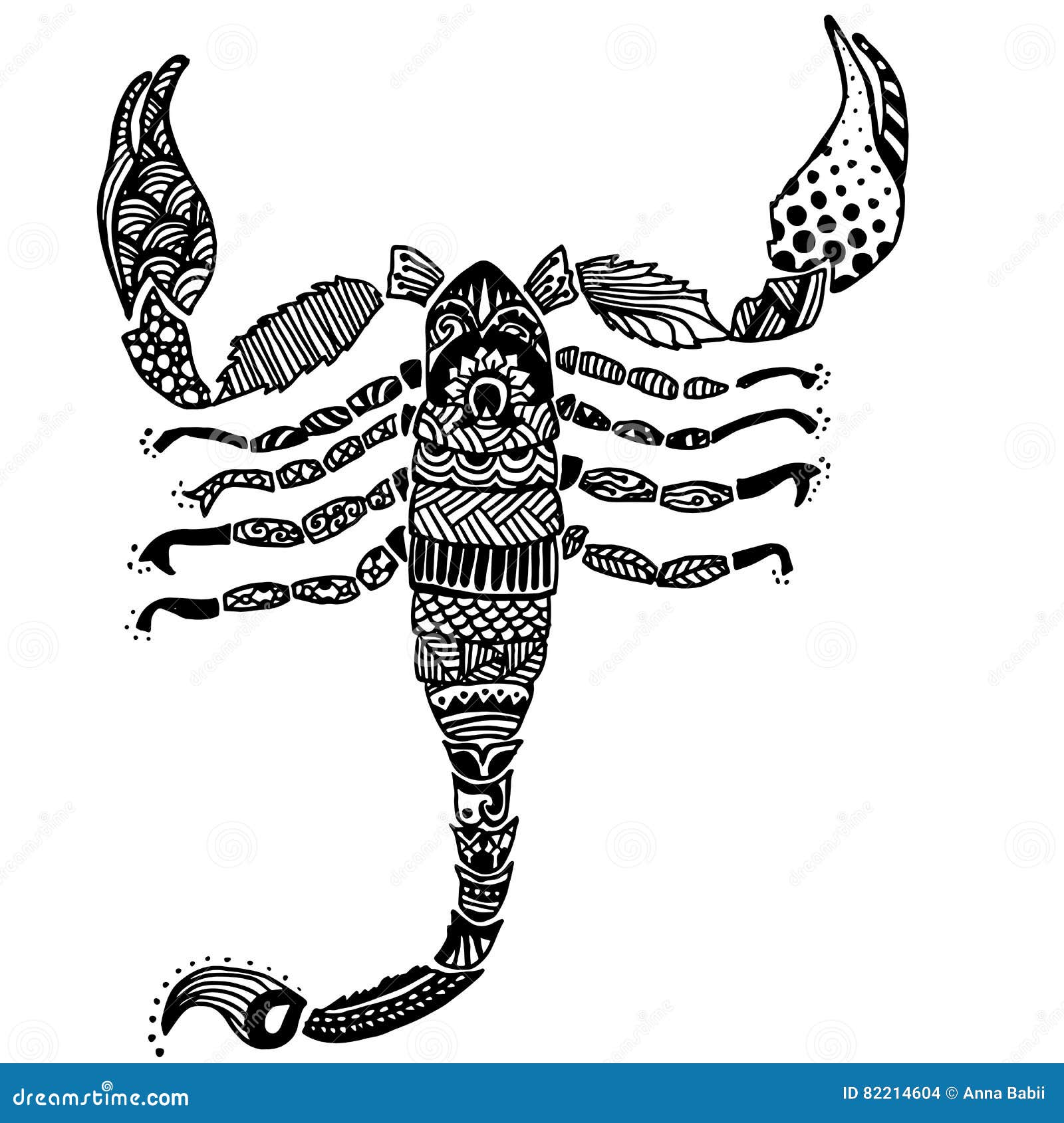 Pro tazione di scarabocchio dello scorpione Libro da colorare adulto Illustrazione di vettore