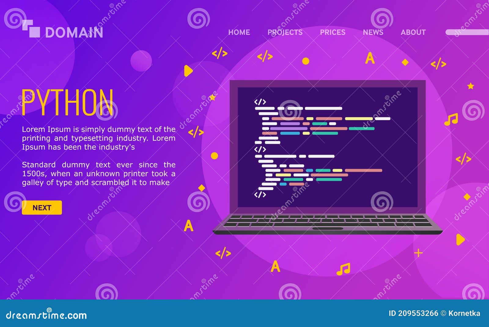 Laptop with a Code Computer Language Python. Stock Vector