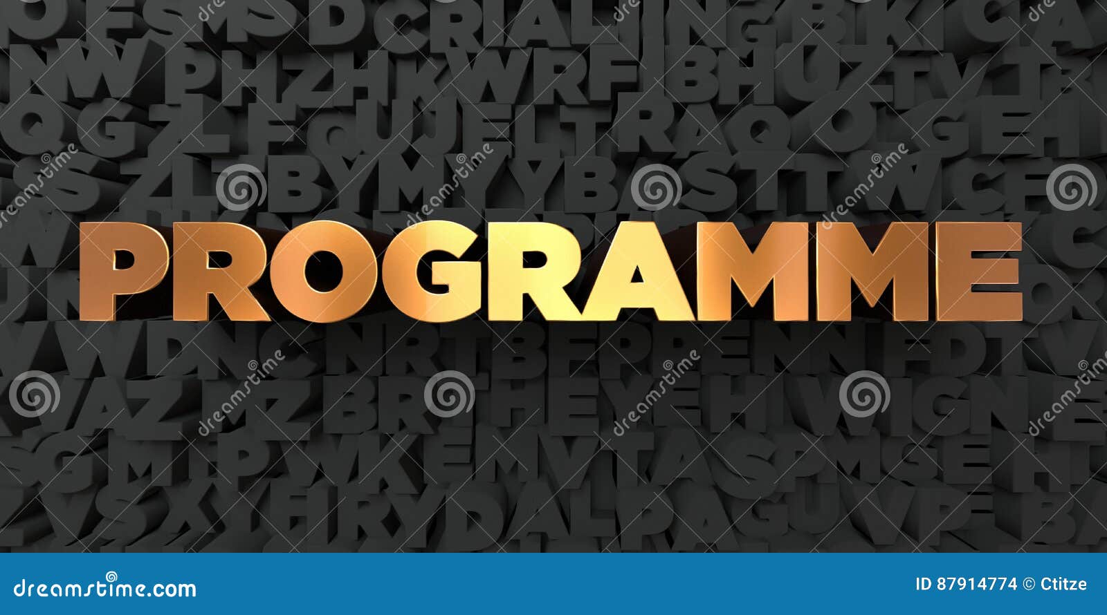 programme - gold text on black background - 3d rendered royalty free stock picture