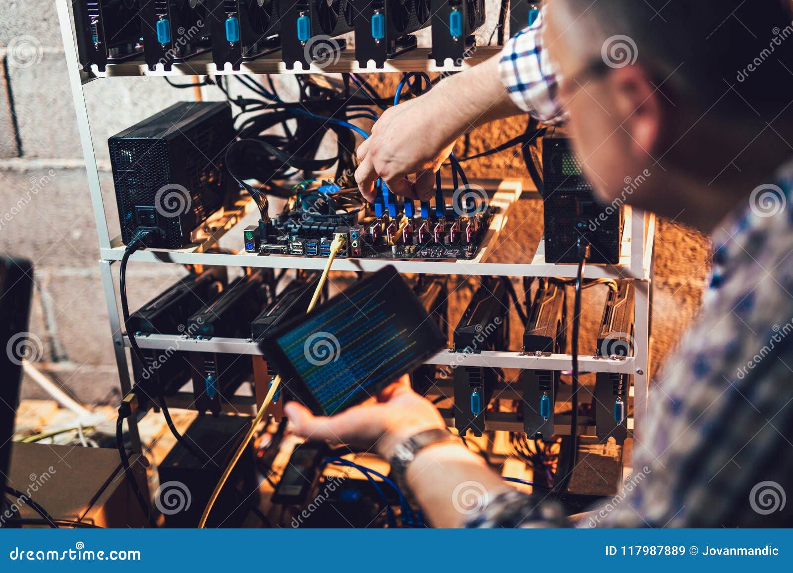 Programmer Adjusting Cryptocurrency Mining Rig Stock Image ...