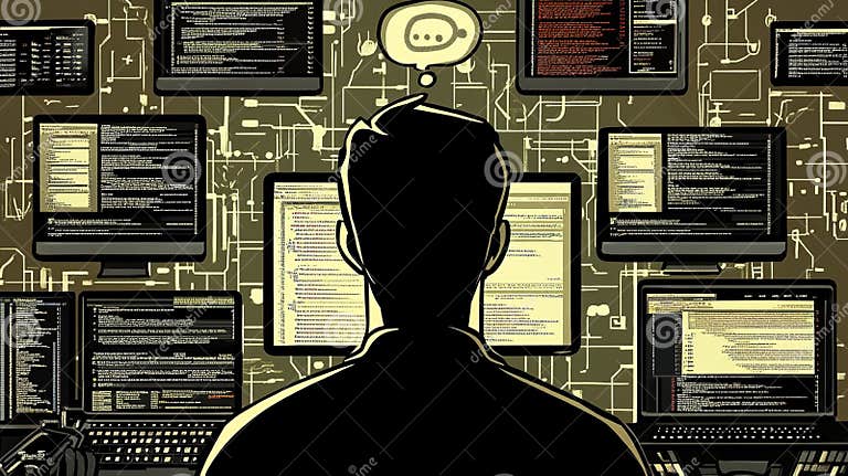 A Programmer Analyzes Complex Code on Multiple Monitors in a Dark ...