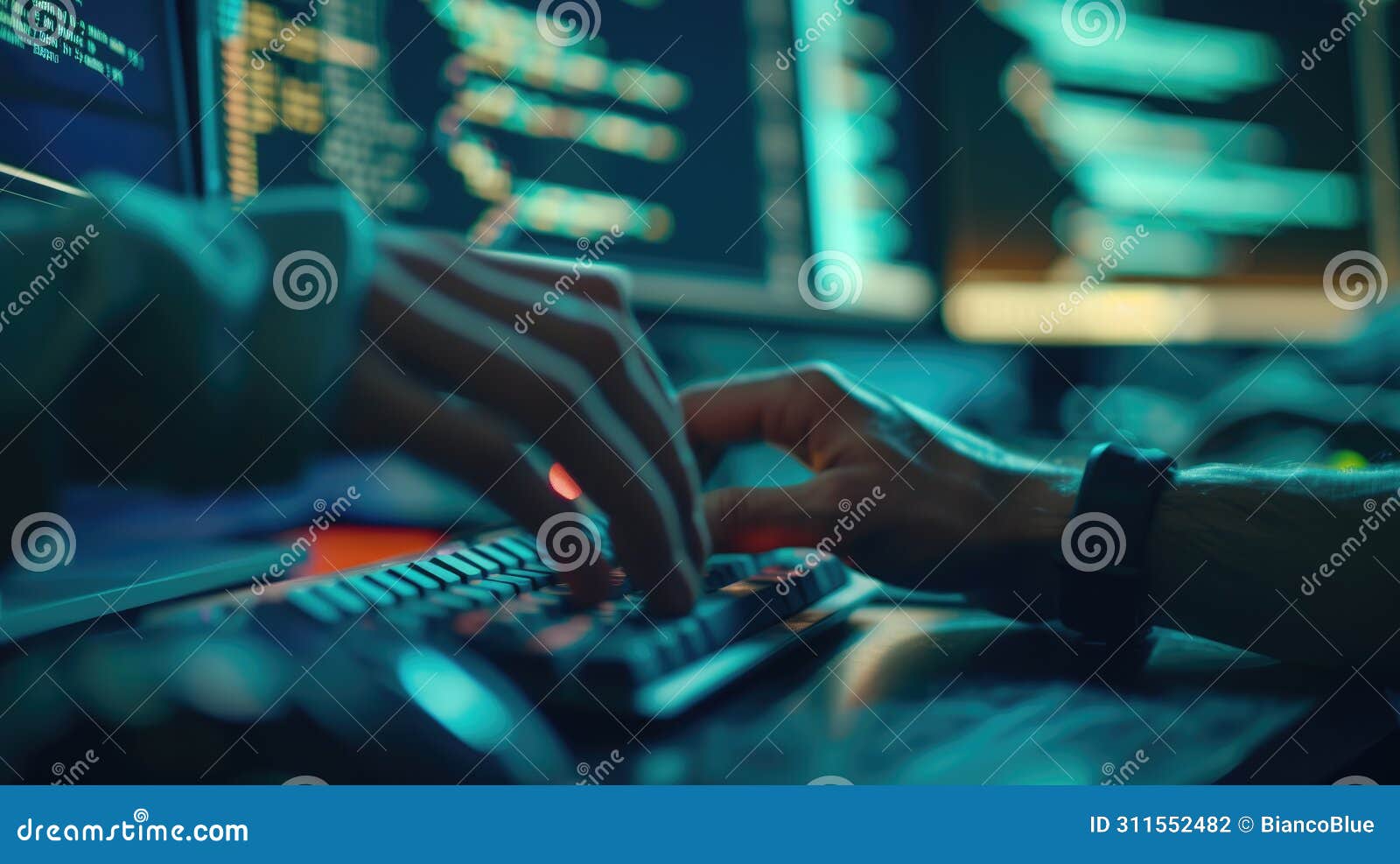 Programmer Immersed in Late Night Coding Session AIG41 Stock Photo ...