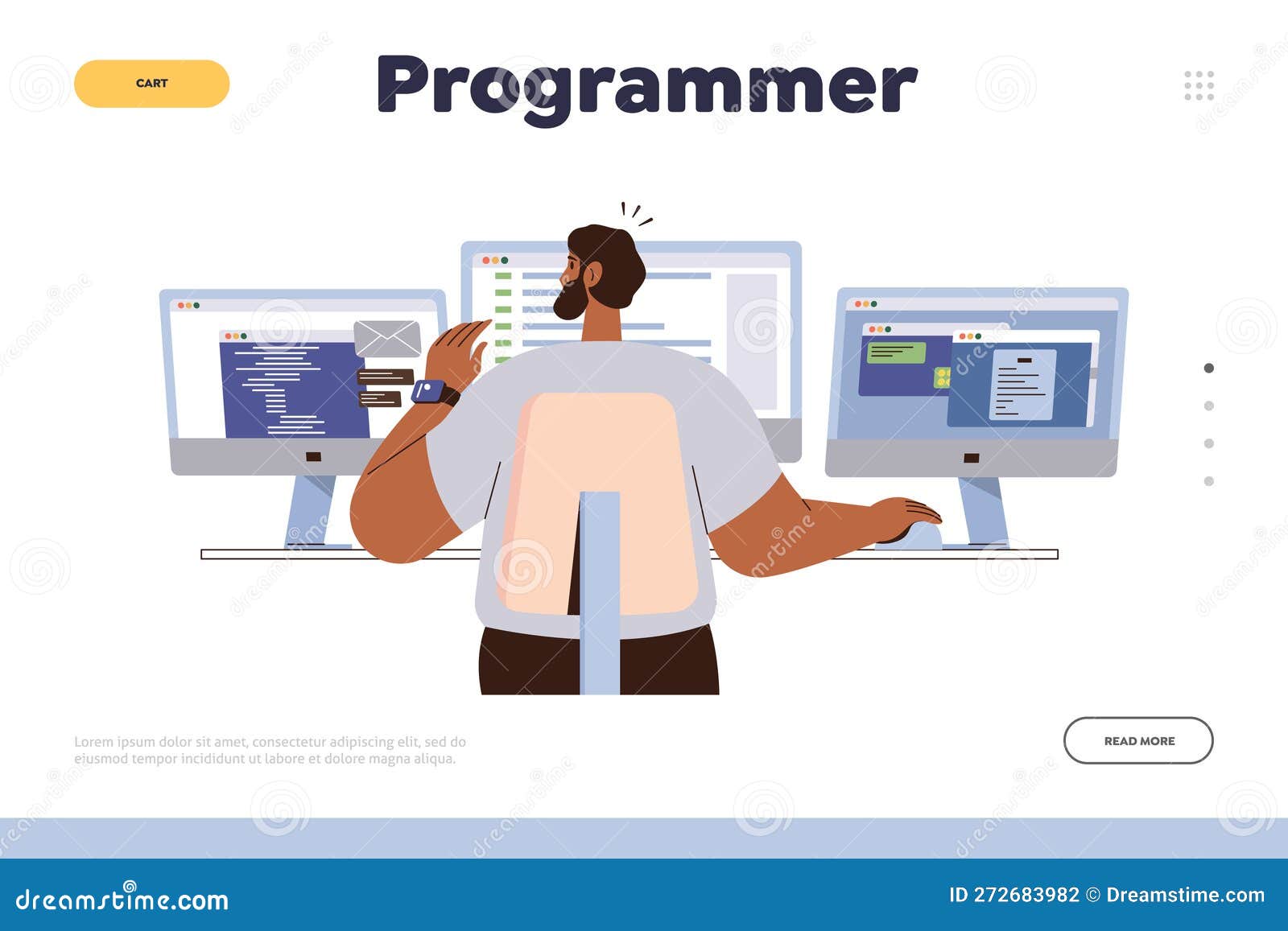Programmer Landing Page Template Man Writing Software Code Working on