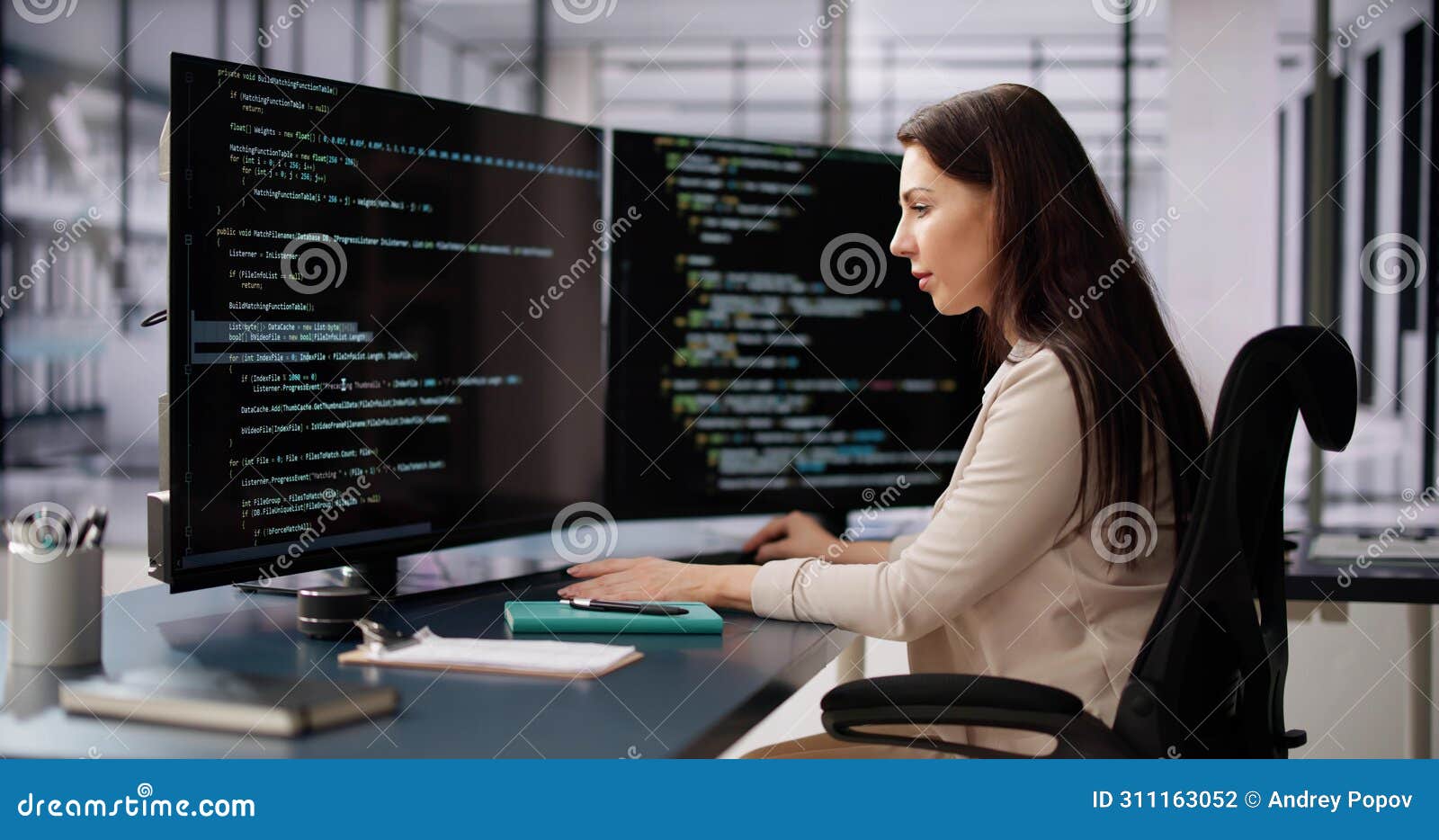Programmer Woman Coding on Computer Stock Photo - Image of software ...