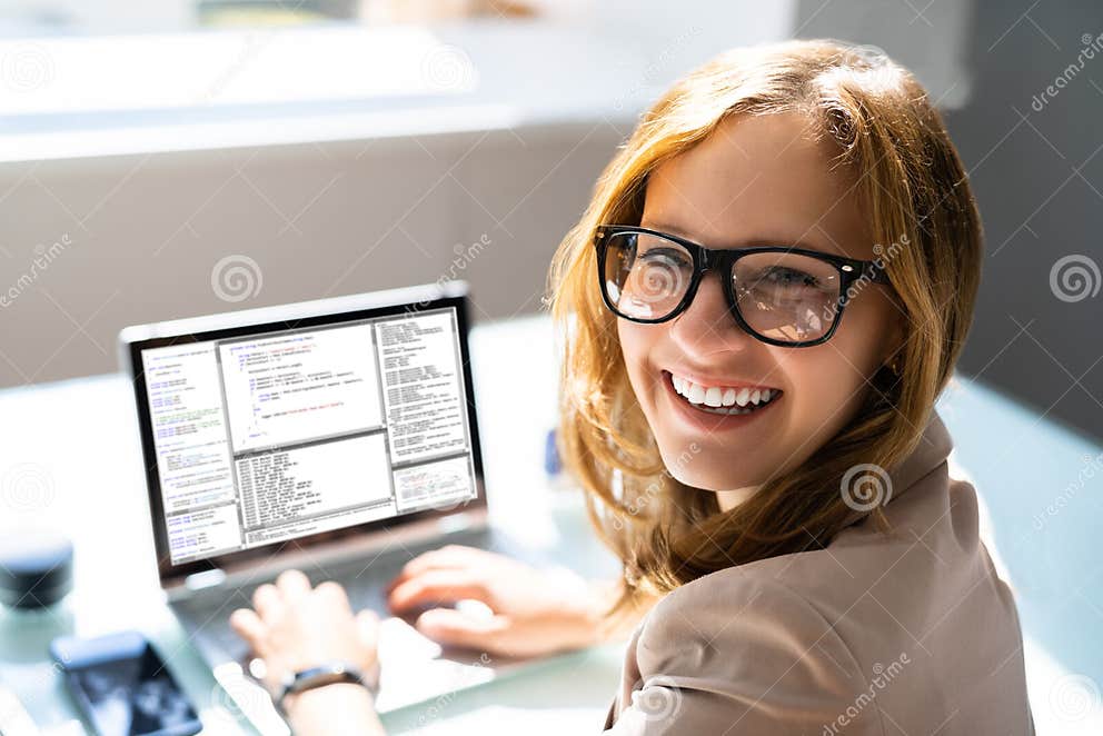 Programmer Woman Coding on Computer Stock Photo - Image of programmer ...
