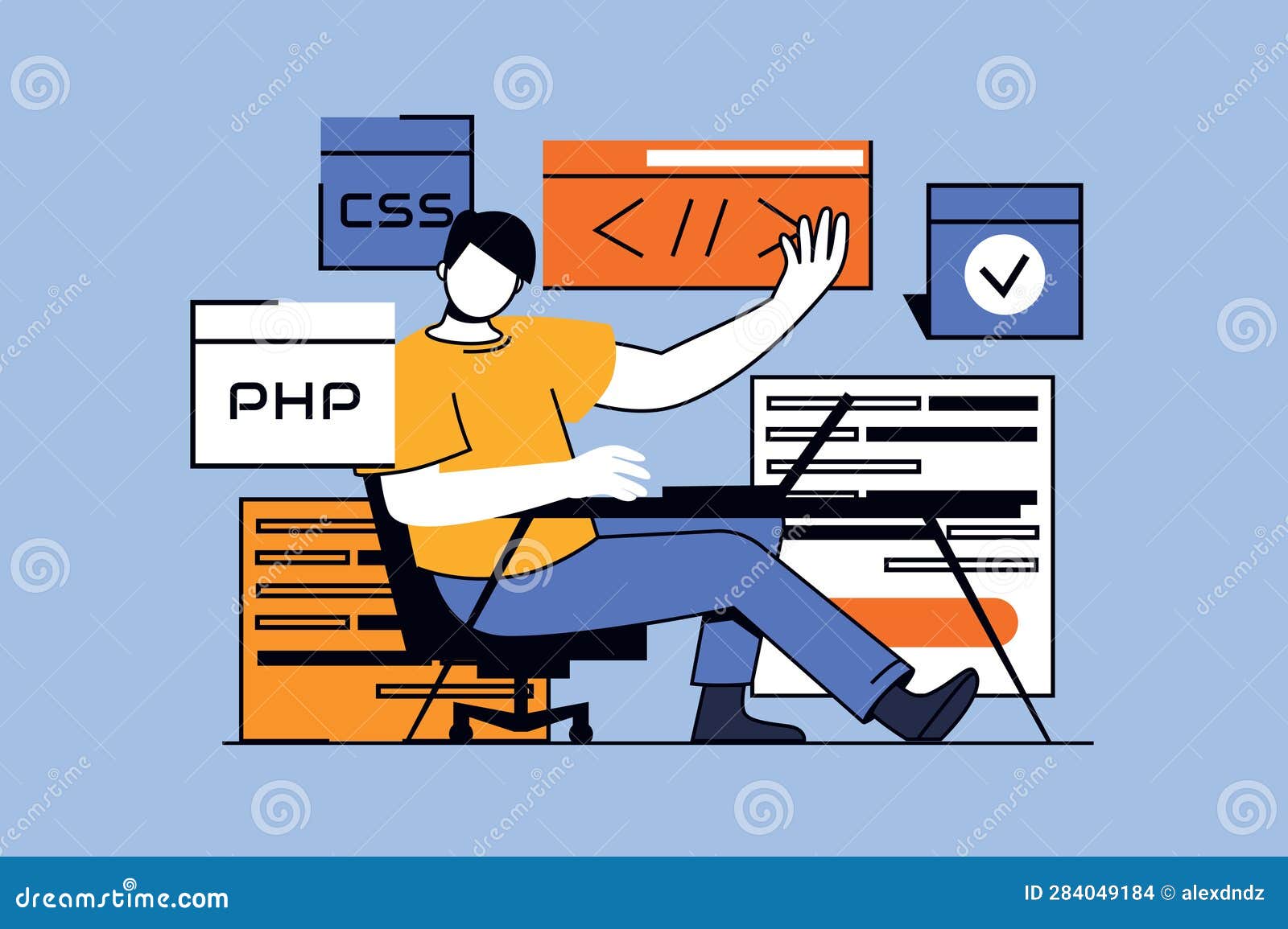 Programmer Working Concept with People Scene in Flat Design for Web ...