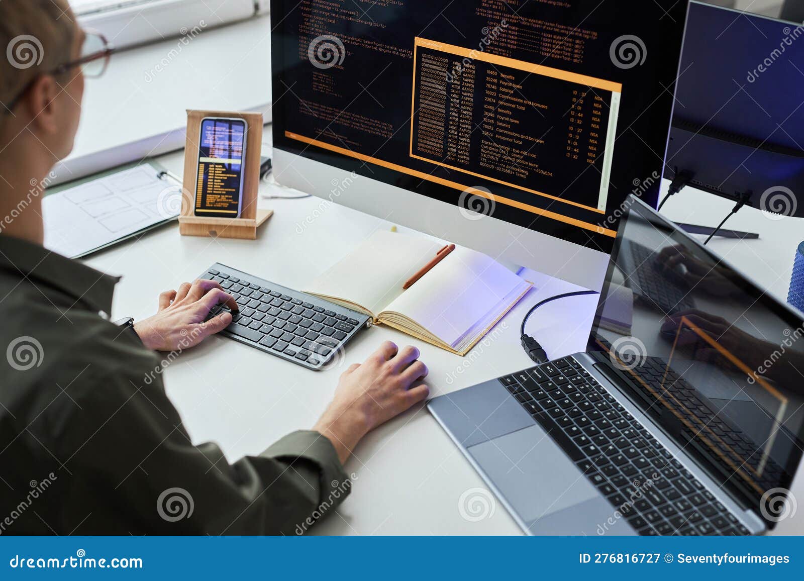 Programmer Writing Security Codes on Computer Stock Image Image of