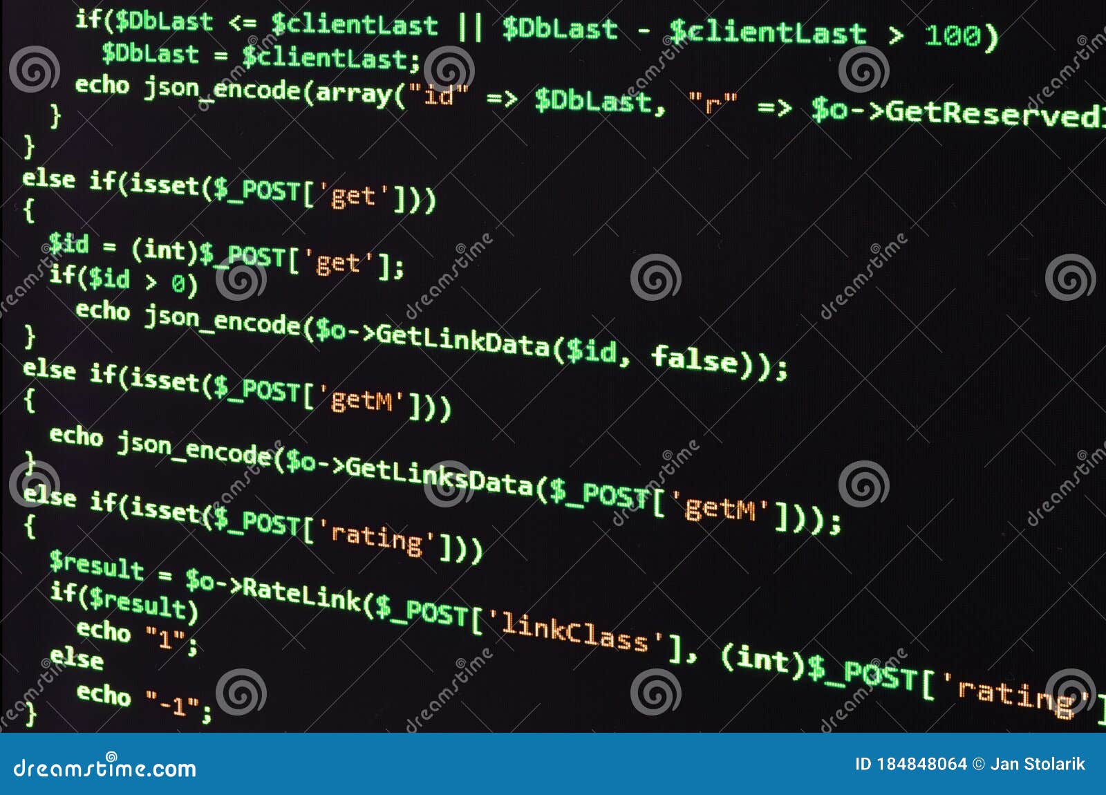 Programming Code on Black Screen, Green Text Stock Photo Image of