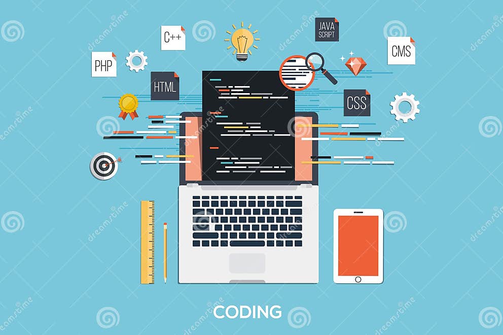 Programming - Coding Flat Concept Stock Vector - Illustration of ...