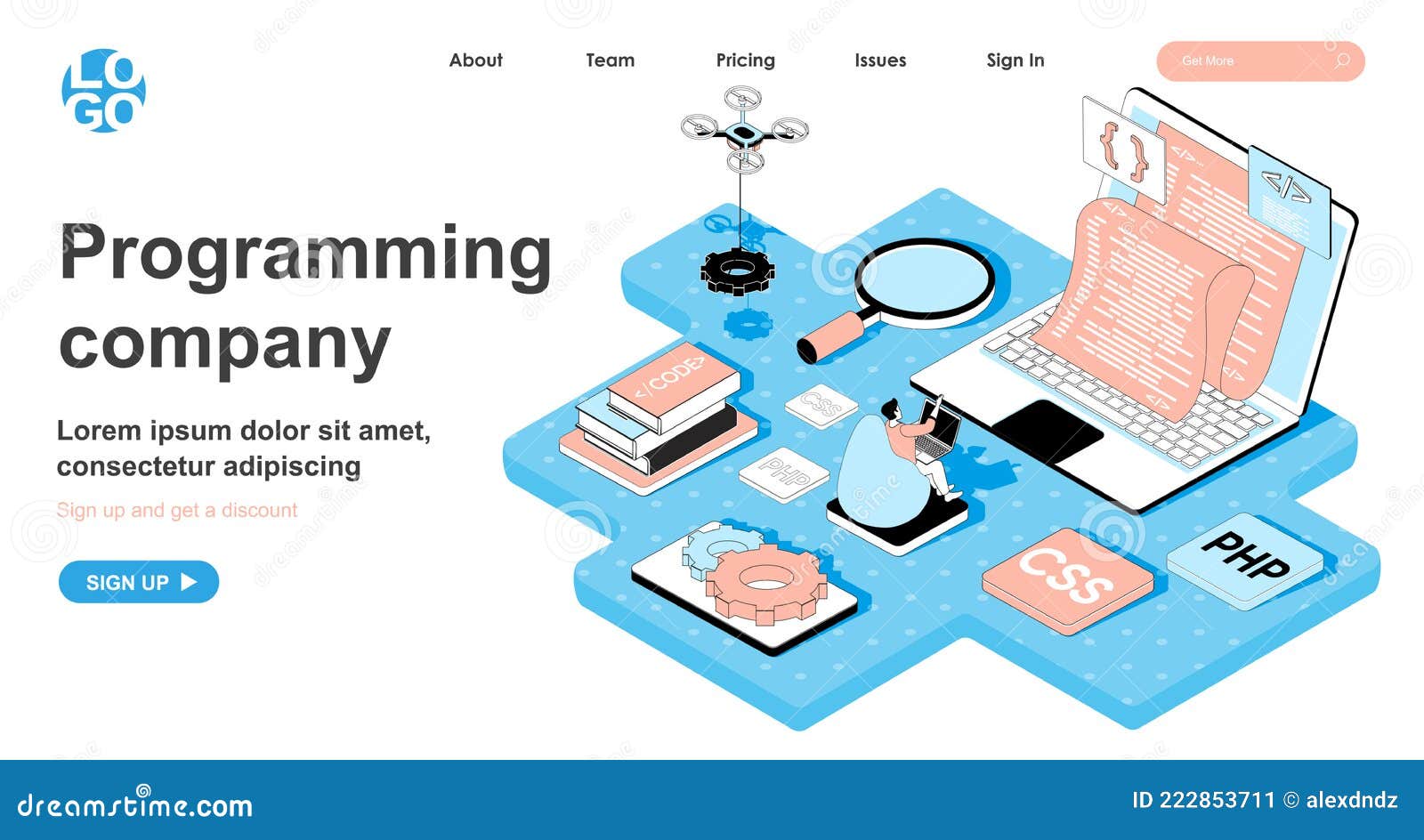Programming Company Isometric Concept. Programmer Writes Code Stock ...