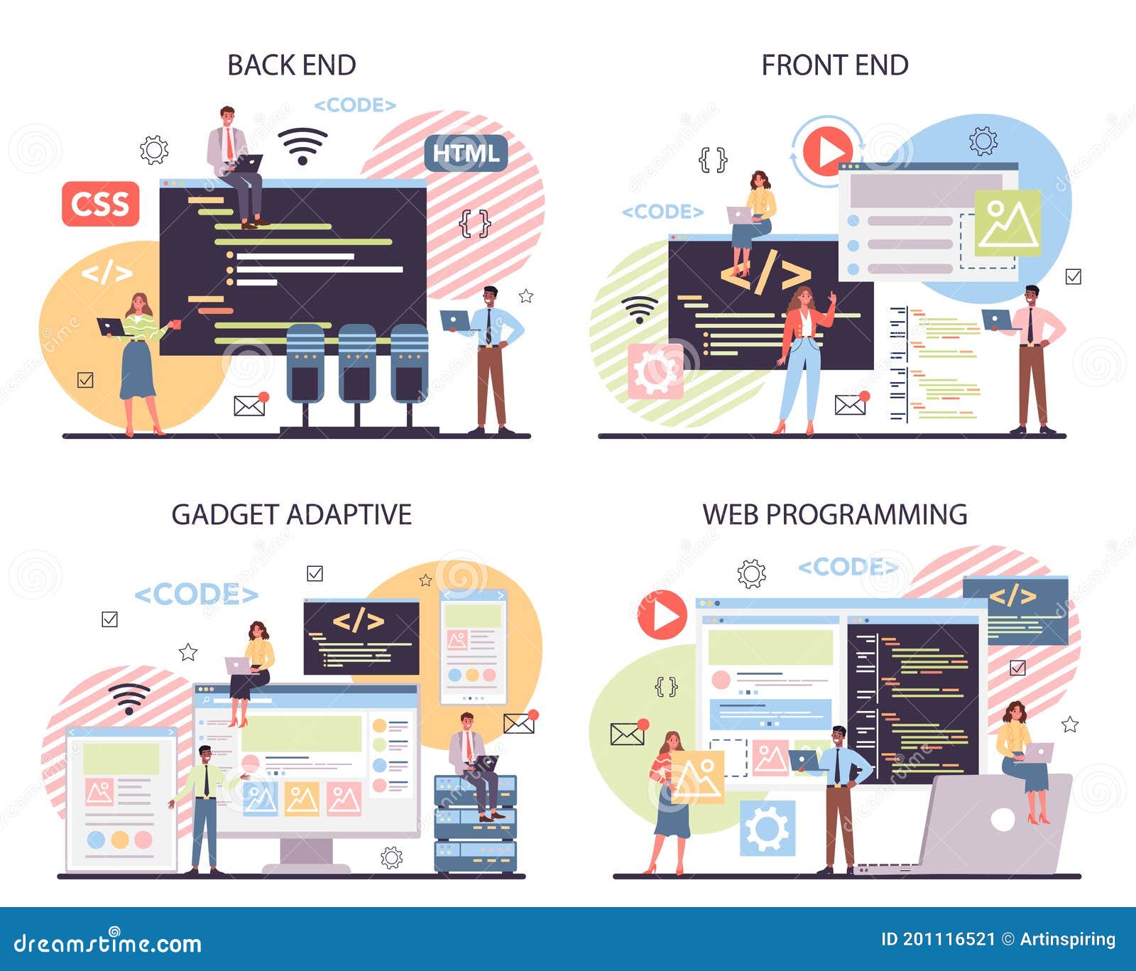 Programming Concept Set. Idea of Working on the Computer, Stock Vector ...