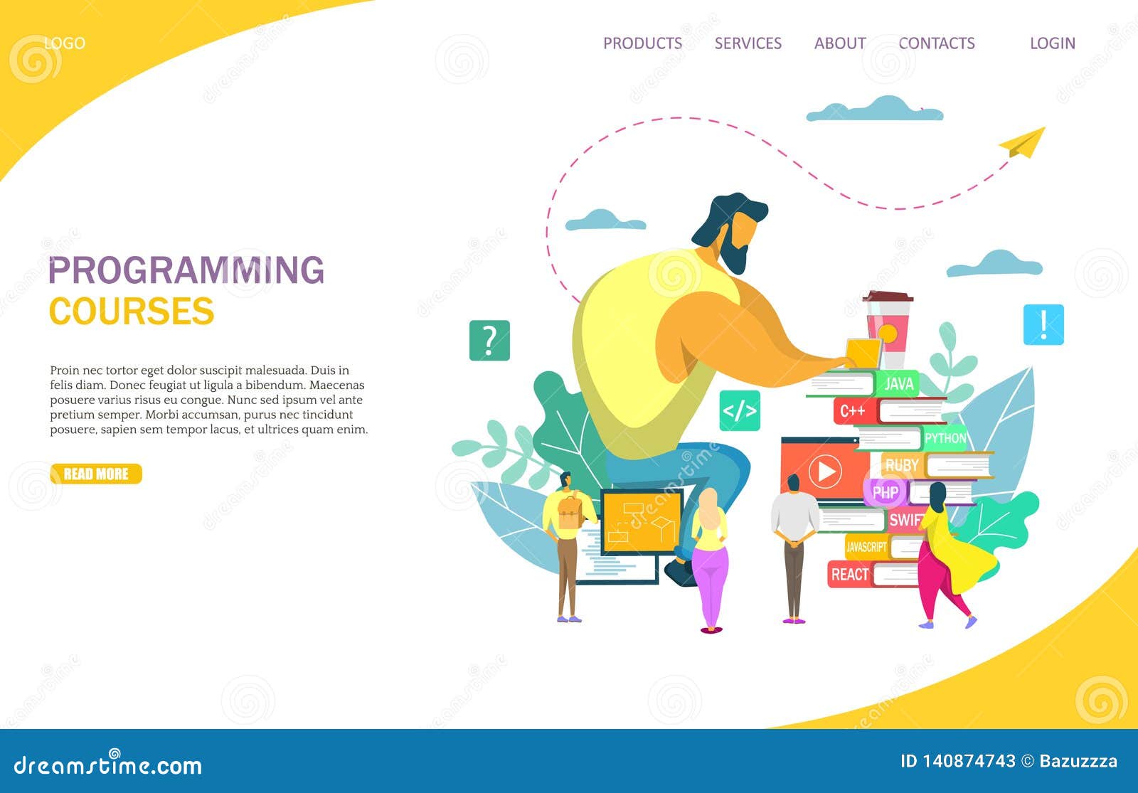 Programming Courses Vector Website Landing Page Design Template Stock ...