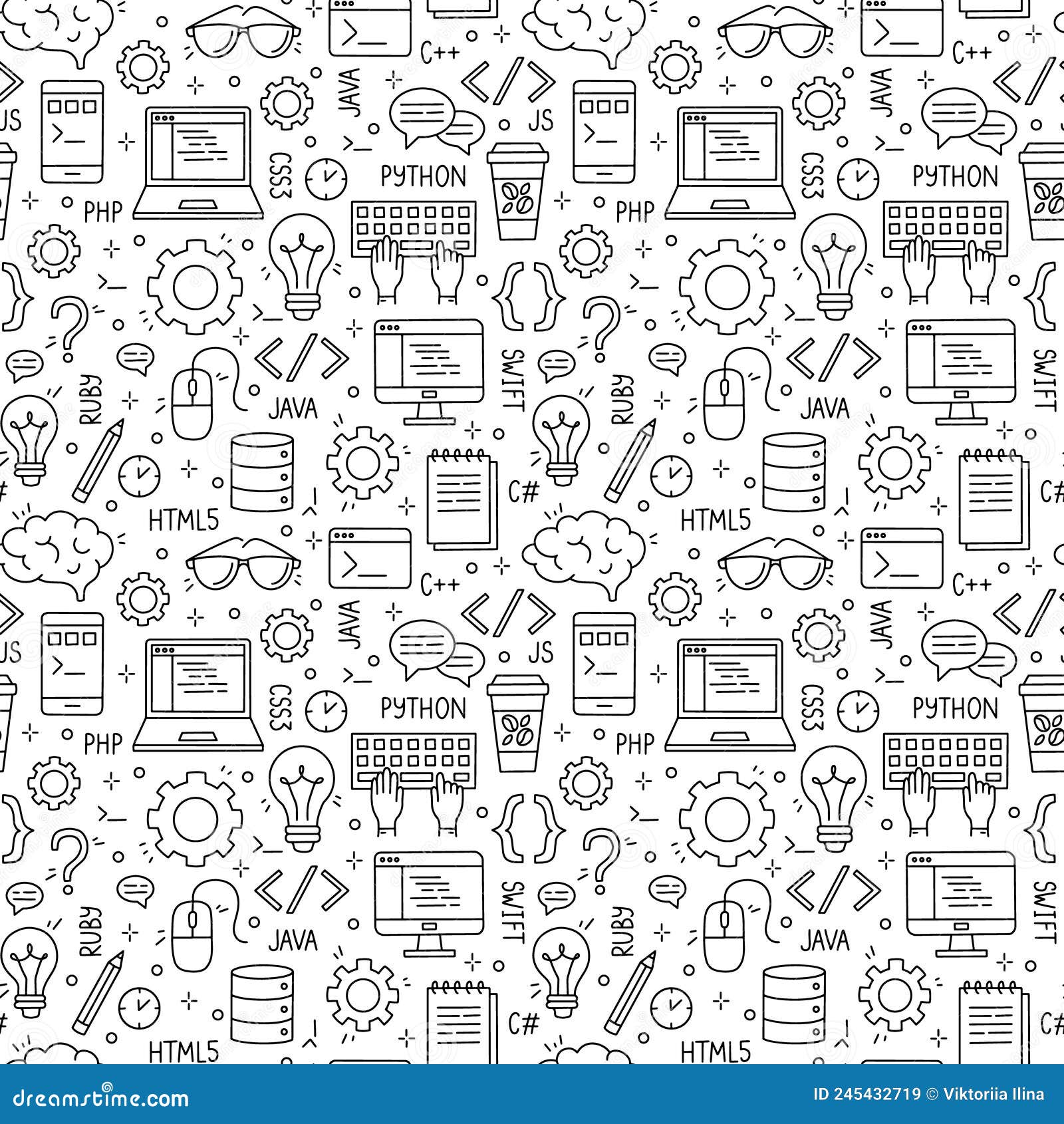 Vector Seamless Pattern with Programming and Developers Stock Vector ...
