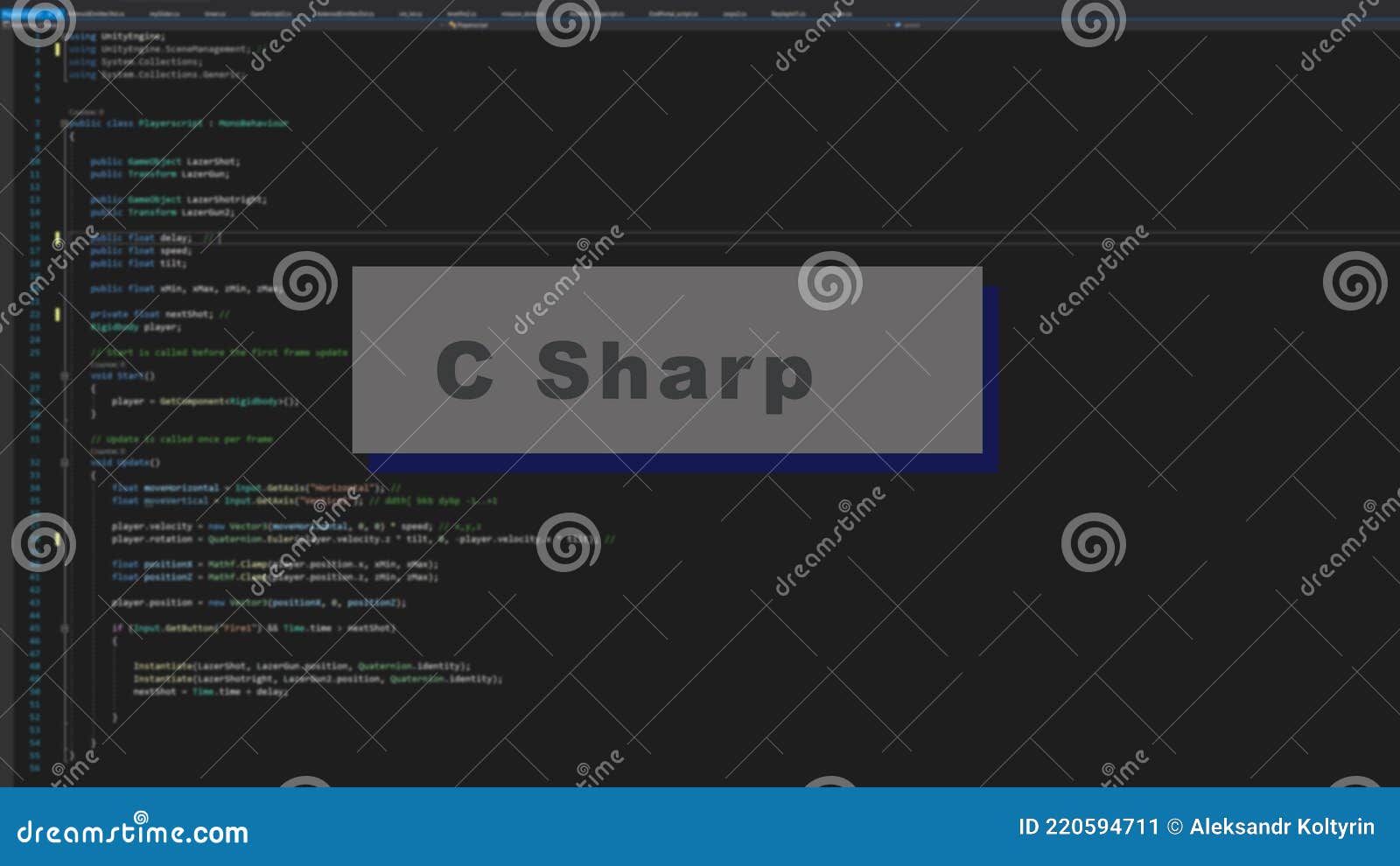 Programming Language, C Sharp Inscription on the Background of Computer