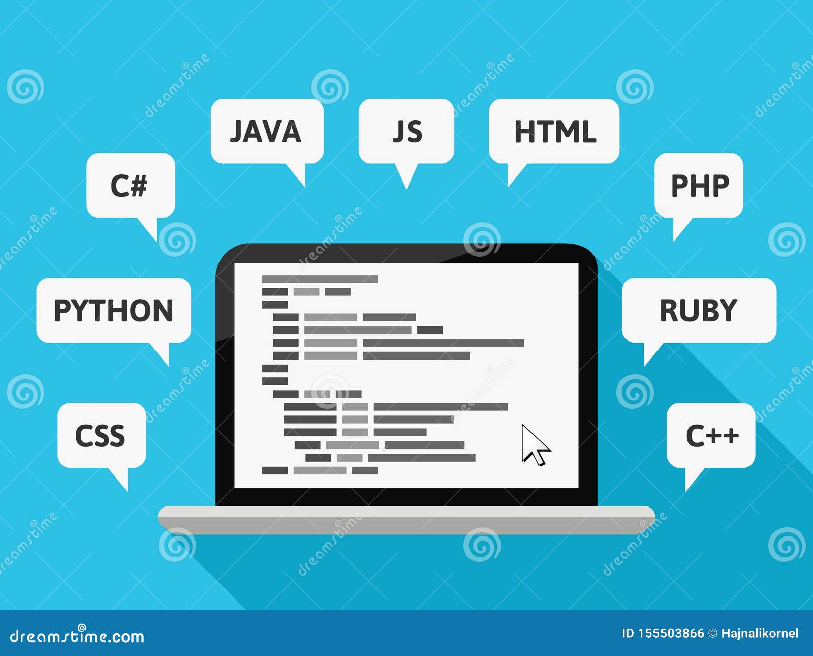 Programming Languages Concept with Computer and Code Stock Vector ...